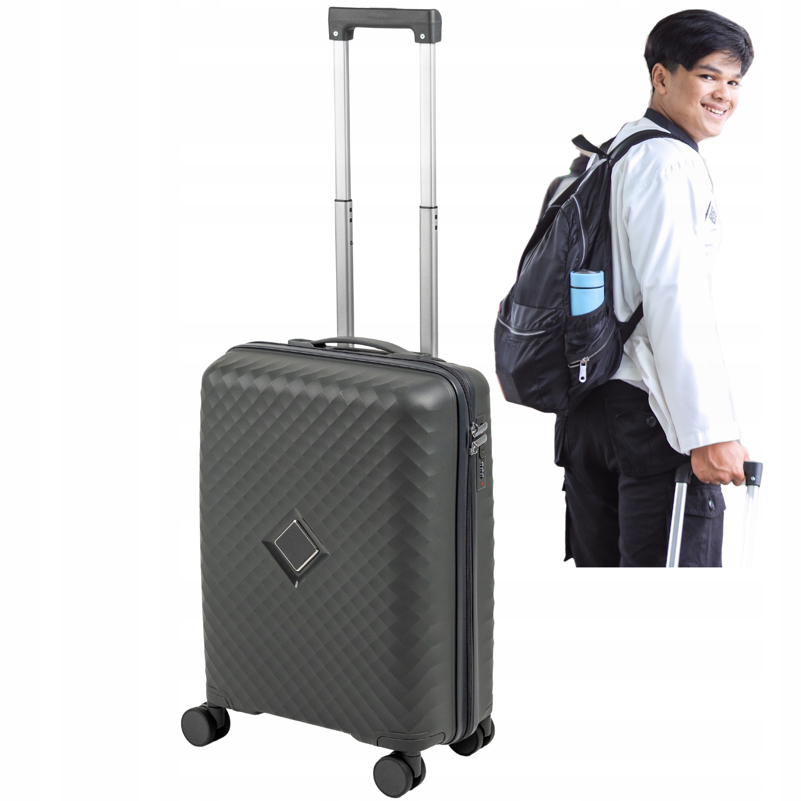 Kabinový Kufr Šedý Tvrdý S Pp 4 Kolečky Lehký 2,5 Kg 55*38*22 Wizair Lot