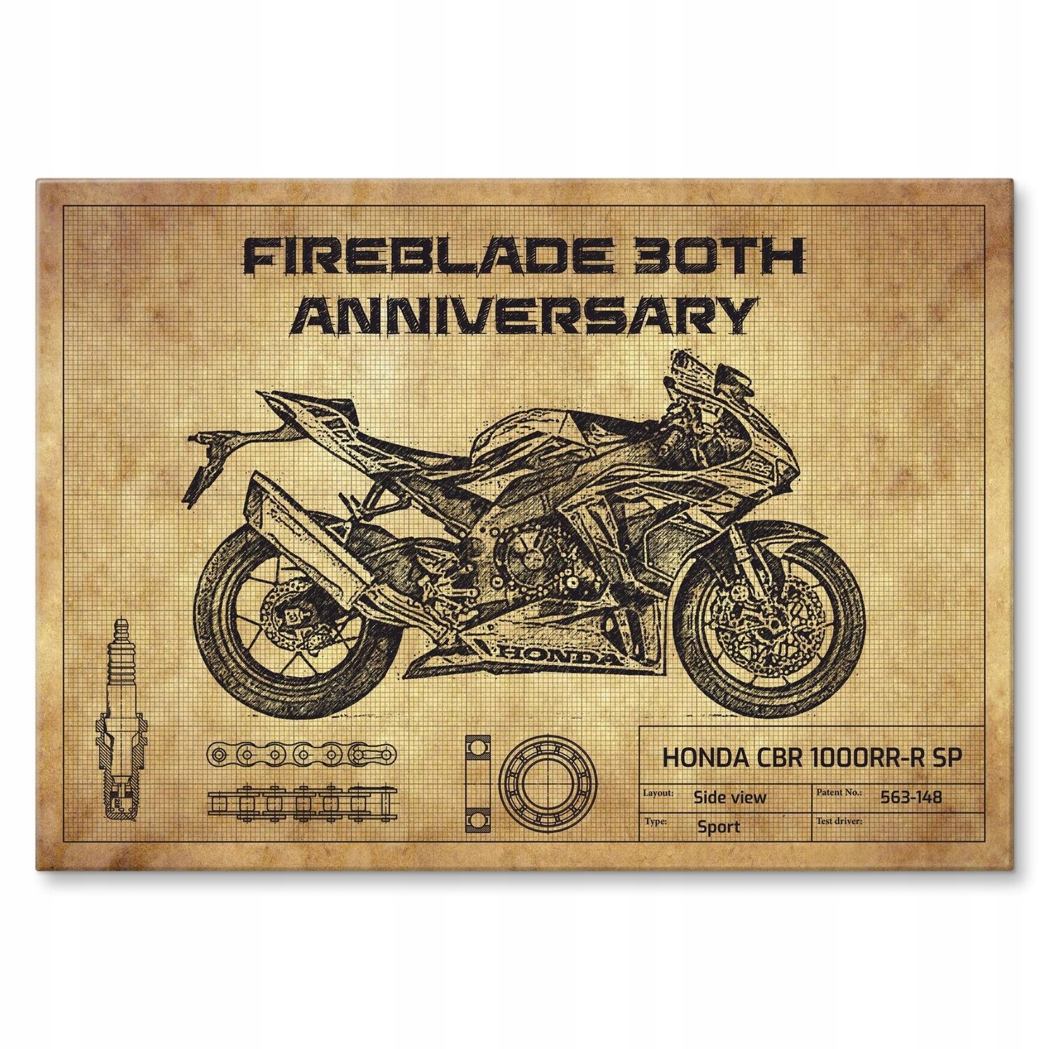 Kovový plakát Honda Fireblade 30TH Šidítko Plech 42 x 59,4 cm Dárek
