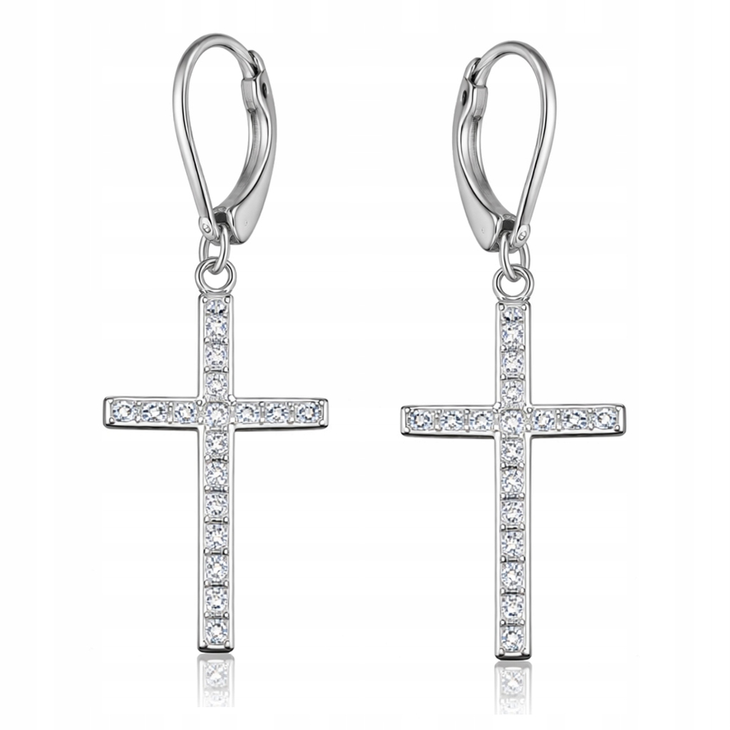 Stříbrné náušnice Velký anglický kříž s zirkony Křížky Stříbro 925