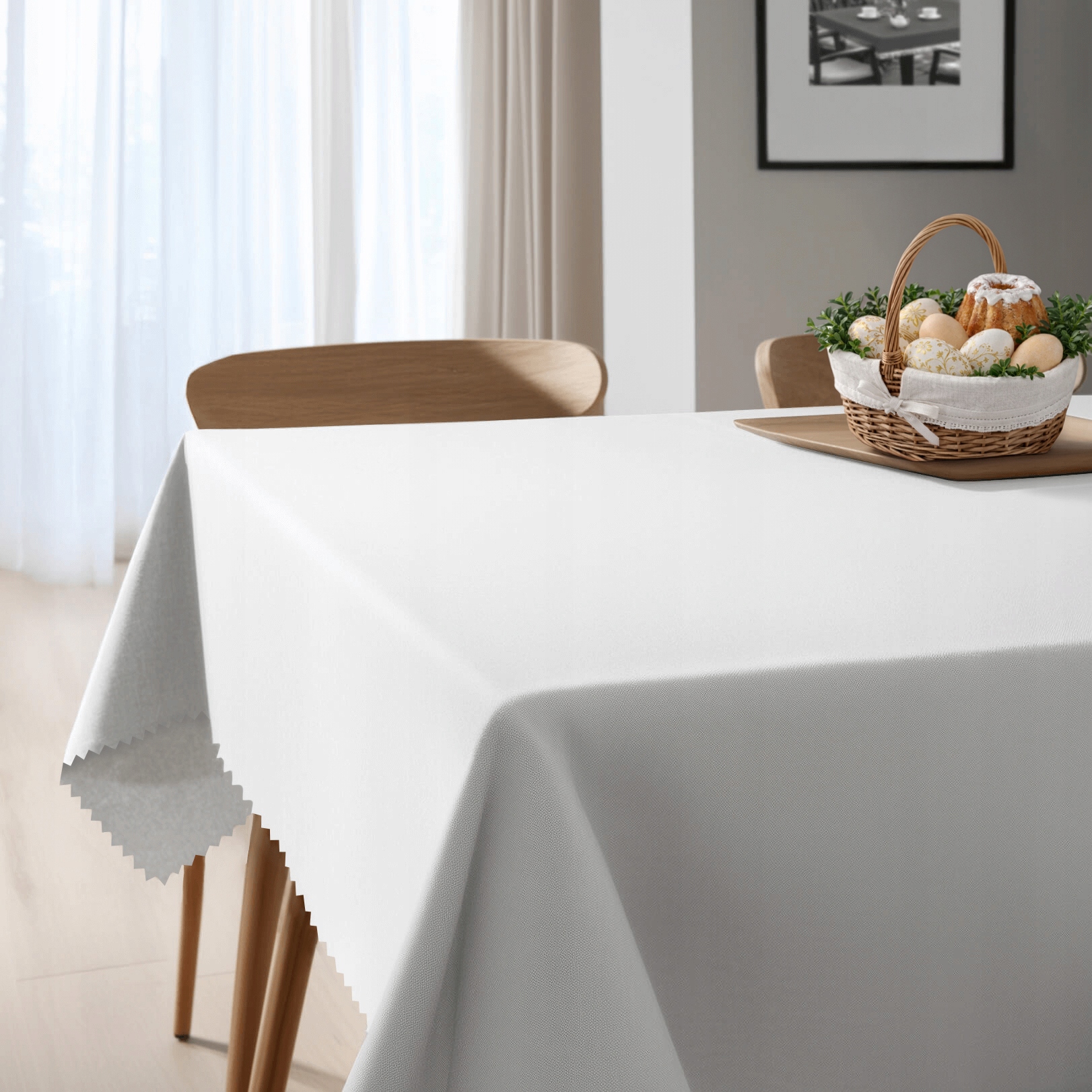 Vianočný obrus 220x500 biely odolný voči škvrnám, polyester bez vzoru, hladký