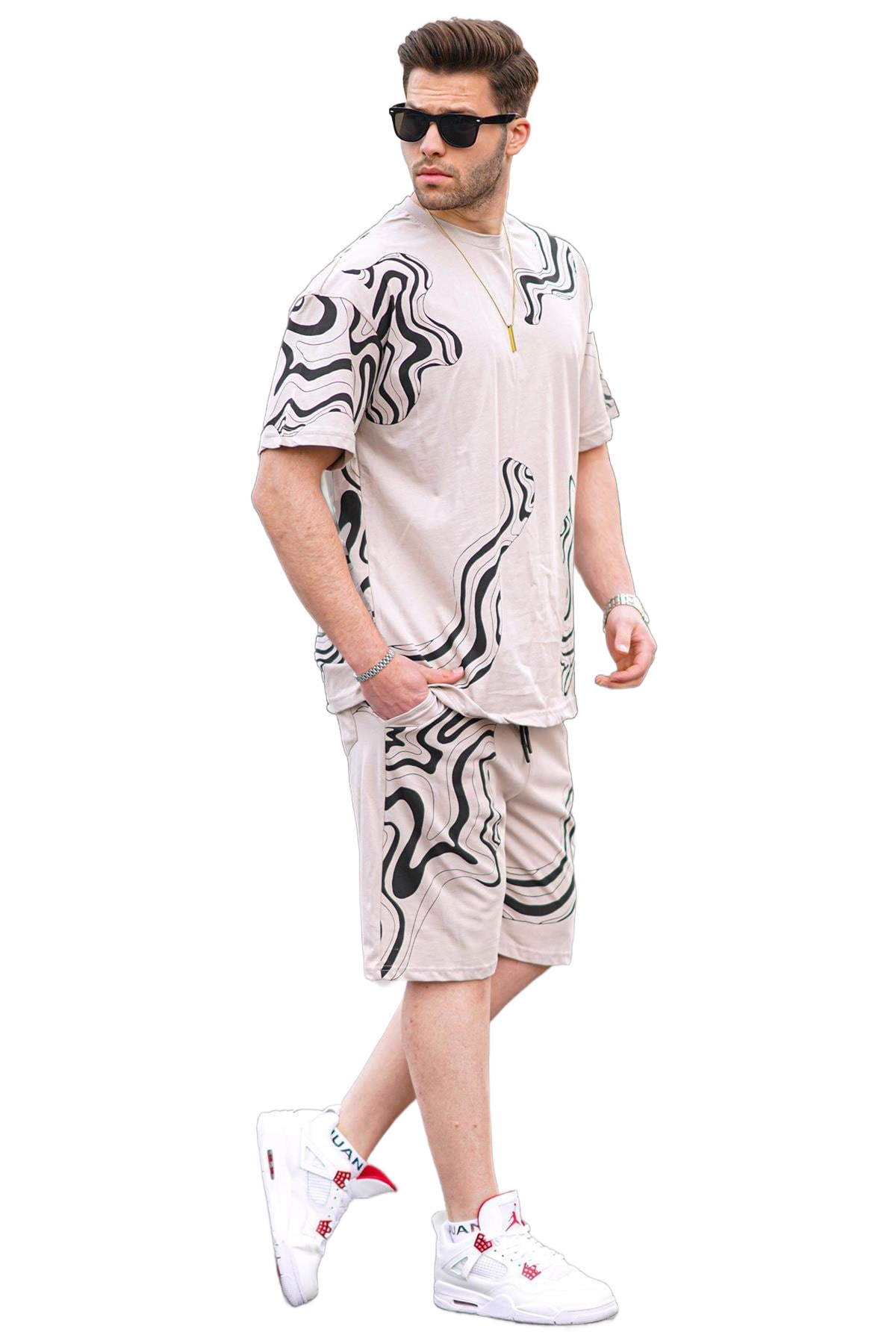 Madmext Pánský Béžový Komplet S Černým Vzorem Komplet M 5DA