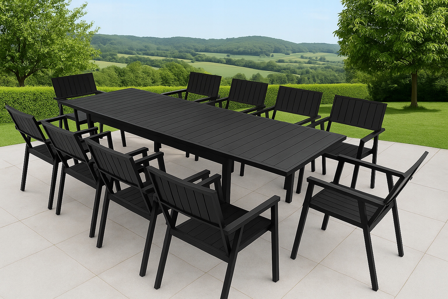 Ekskluzywny zestaw ogrodowy stół rozszerzany 180/240 cm 10 krzeseł Polywood