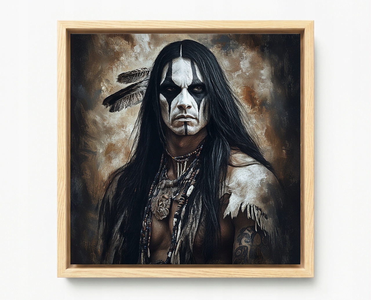 Obraz Rama American Box Postava Portrét Indianin Bojovník Vodca Etno 60x60