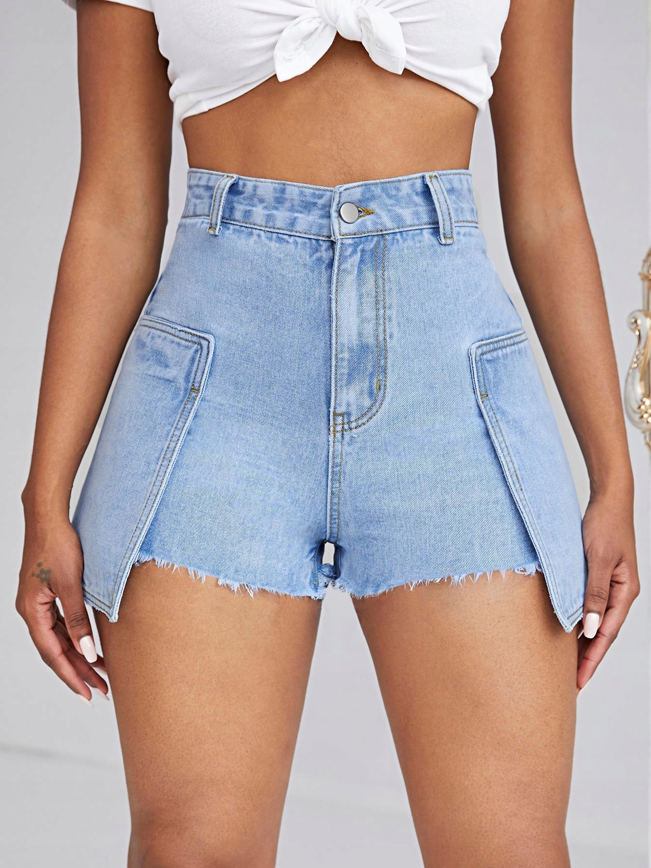 KC77109 *SHEIN SPODENKI JEANSOWE Z POSZARPANYMI NOGAWKAMI XL