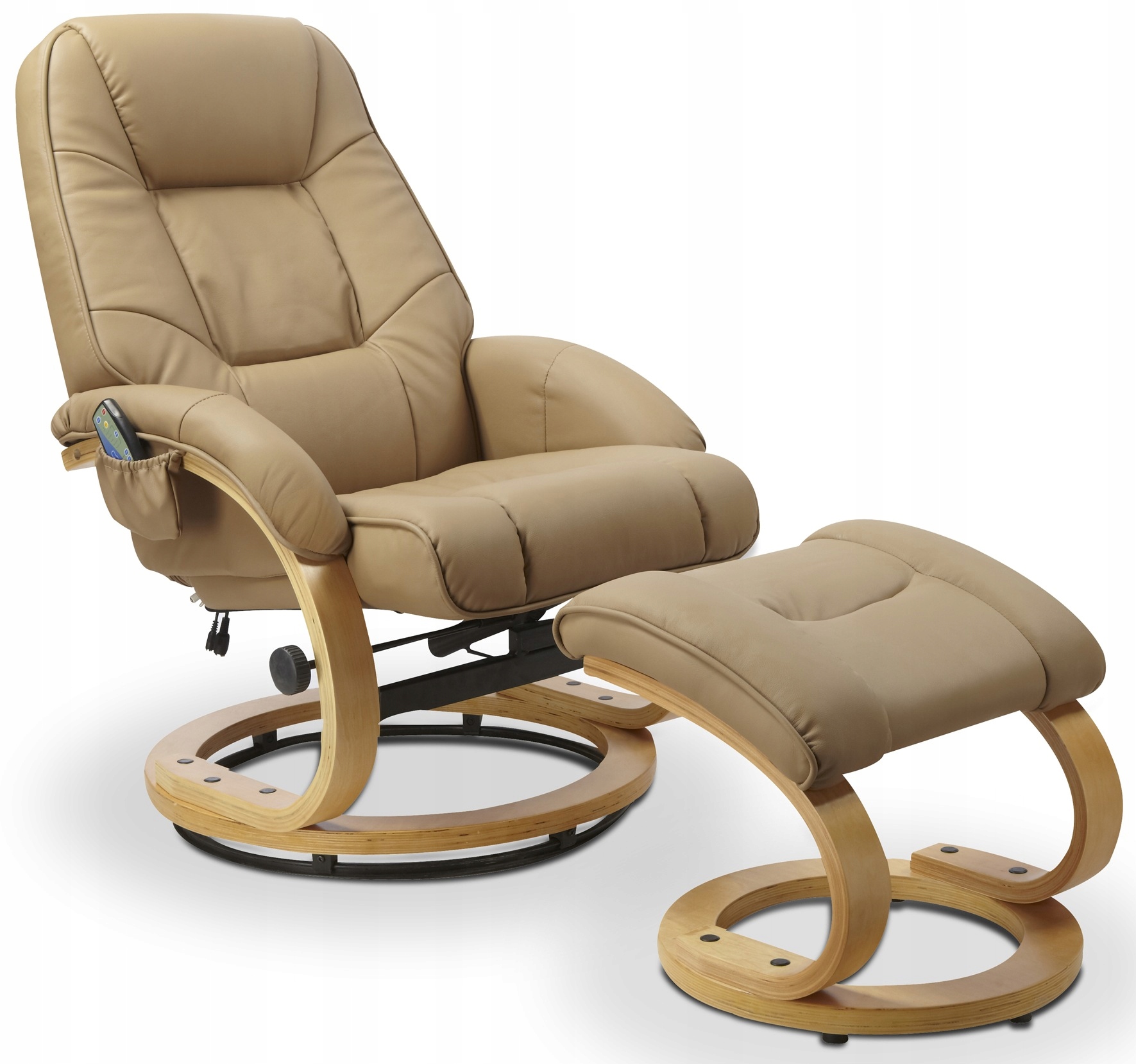 BEŻOWY fotel ROZKŁADANY MATADOR +MASAŻ +OGRZEWANIE