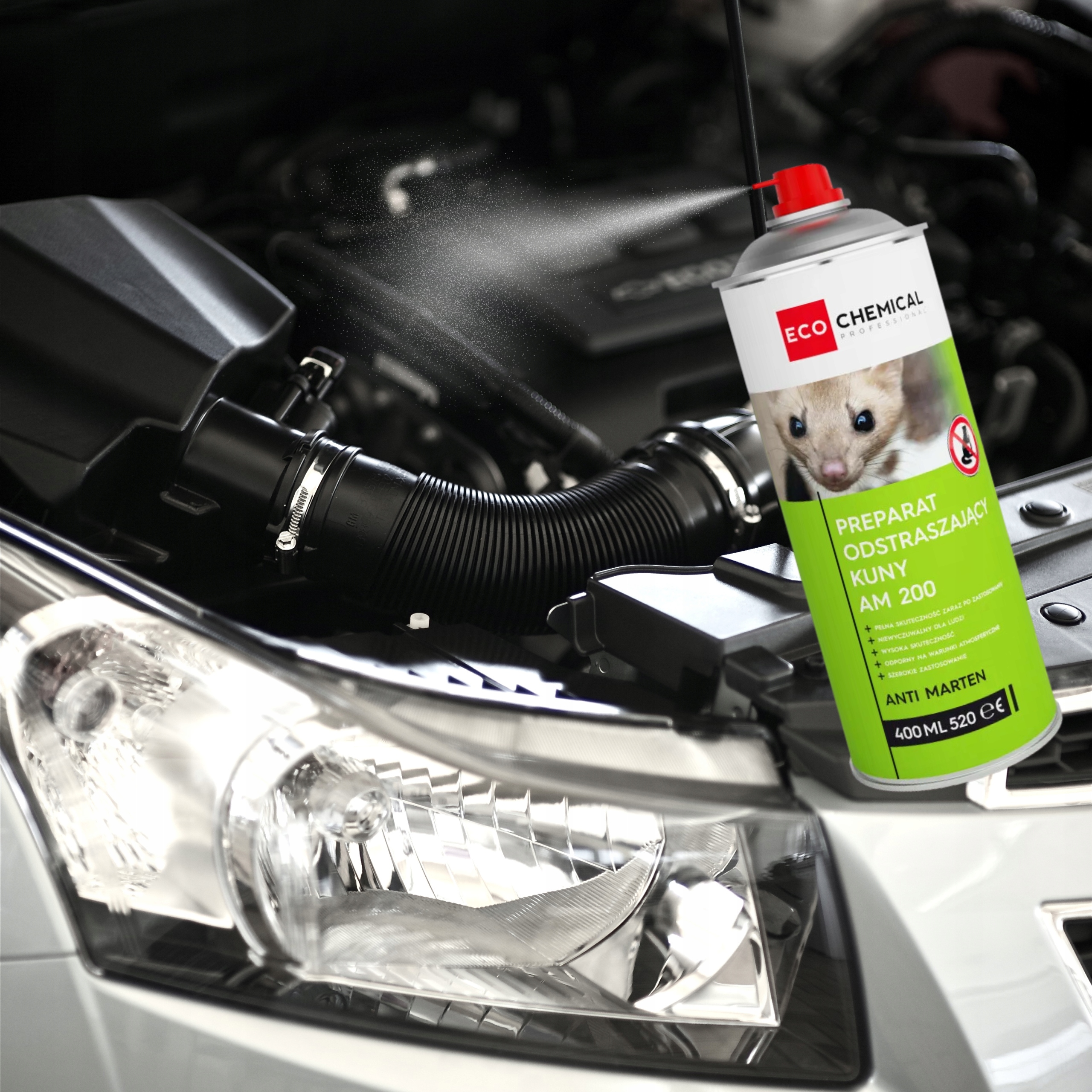 ŚRODEK SPRAY PREPARAT ODSTRASZACZ KUN ODSTRASZAJĄCY KUNY I GRYZONIE AM 200 Zastosowanie przeciwko kunom