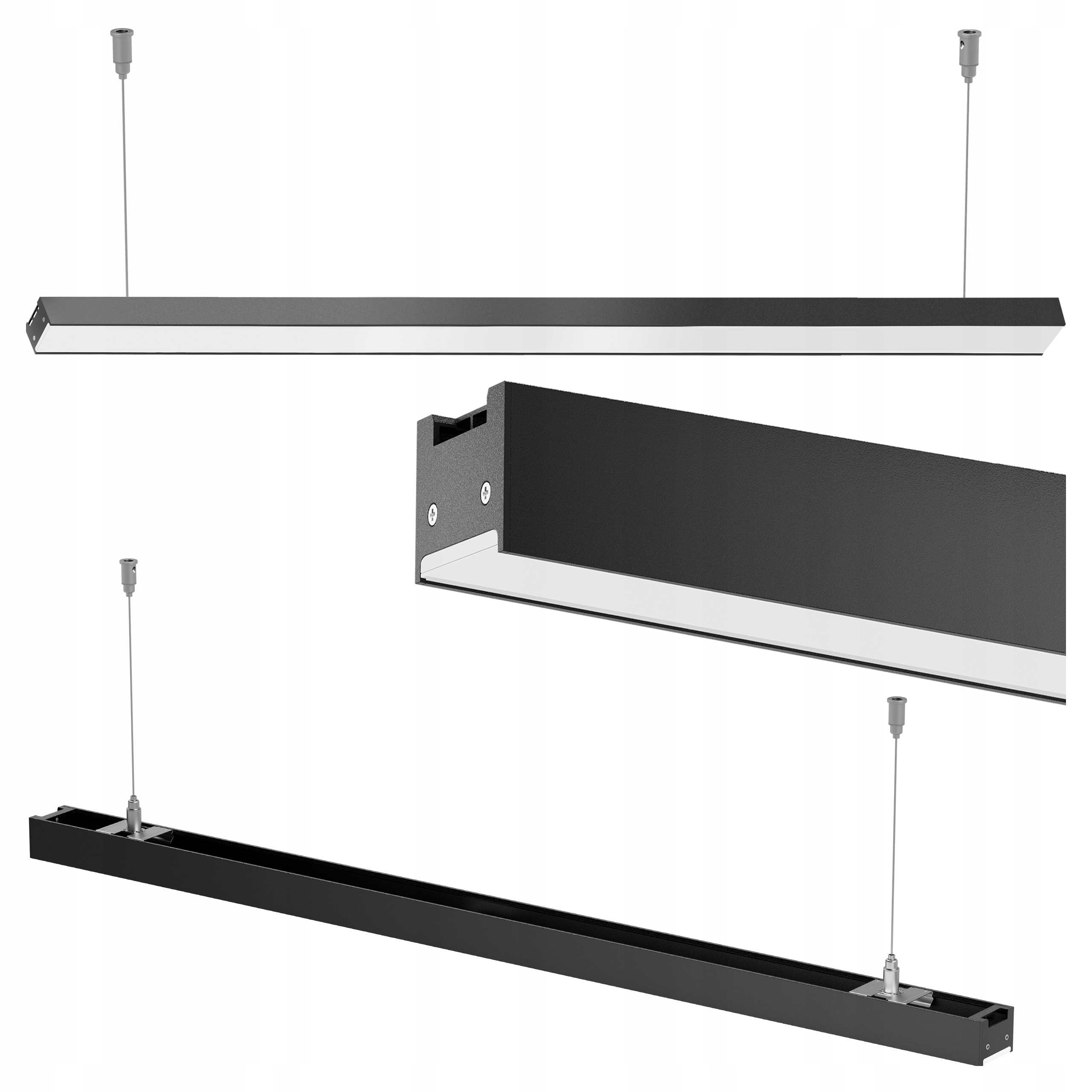 Lineární kancelářská závěsná Led lampa 190 cm 60W 4500K černá Xudo