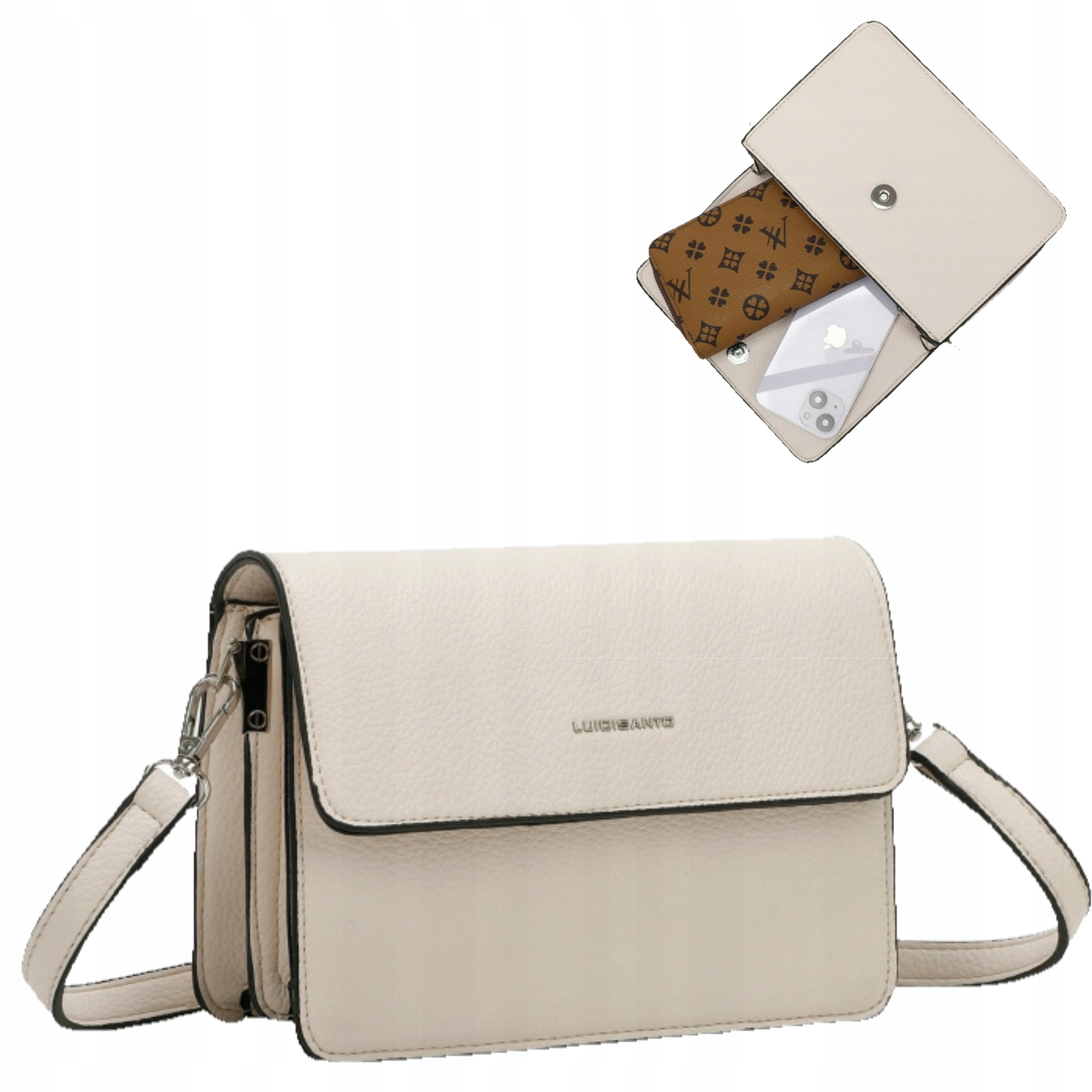 Dámská kabelka přes rameno Světle krémová Kožená Eko Kůže Luigisanto