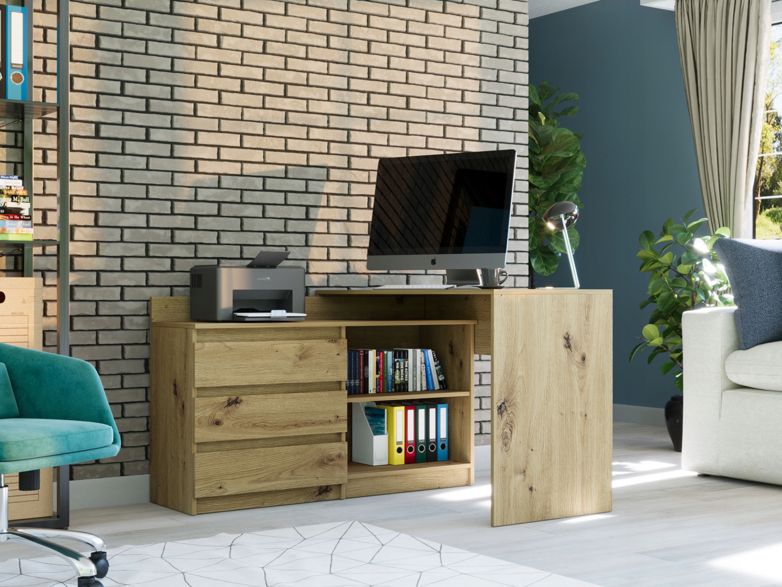 Biurko narożne i komoda zestaw 120x50 artisan N-15