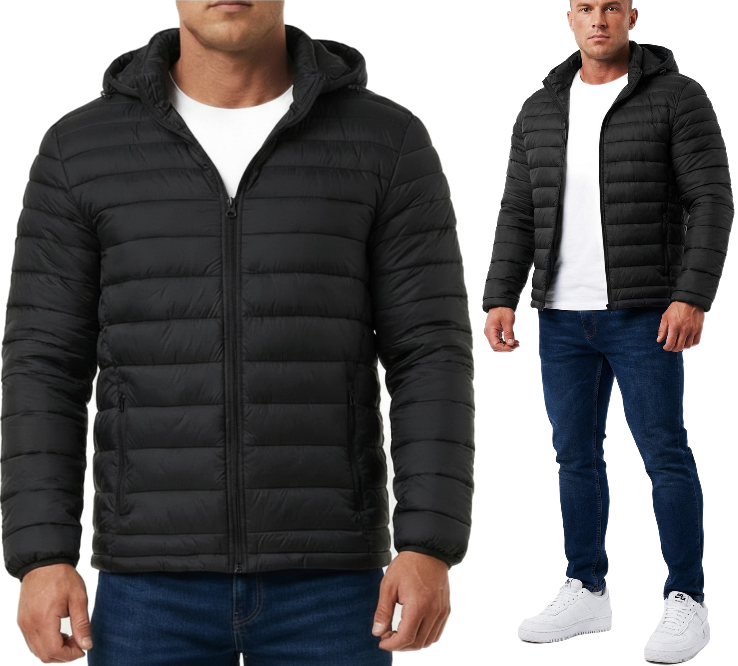 Kurtka Męska Przejściowa Pikowana Kaptur Jakość