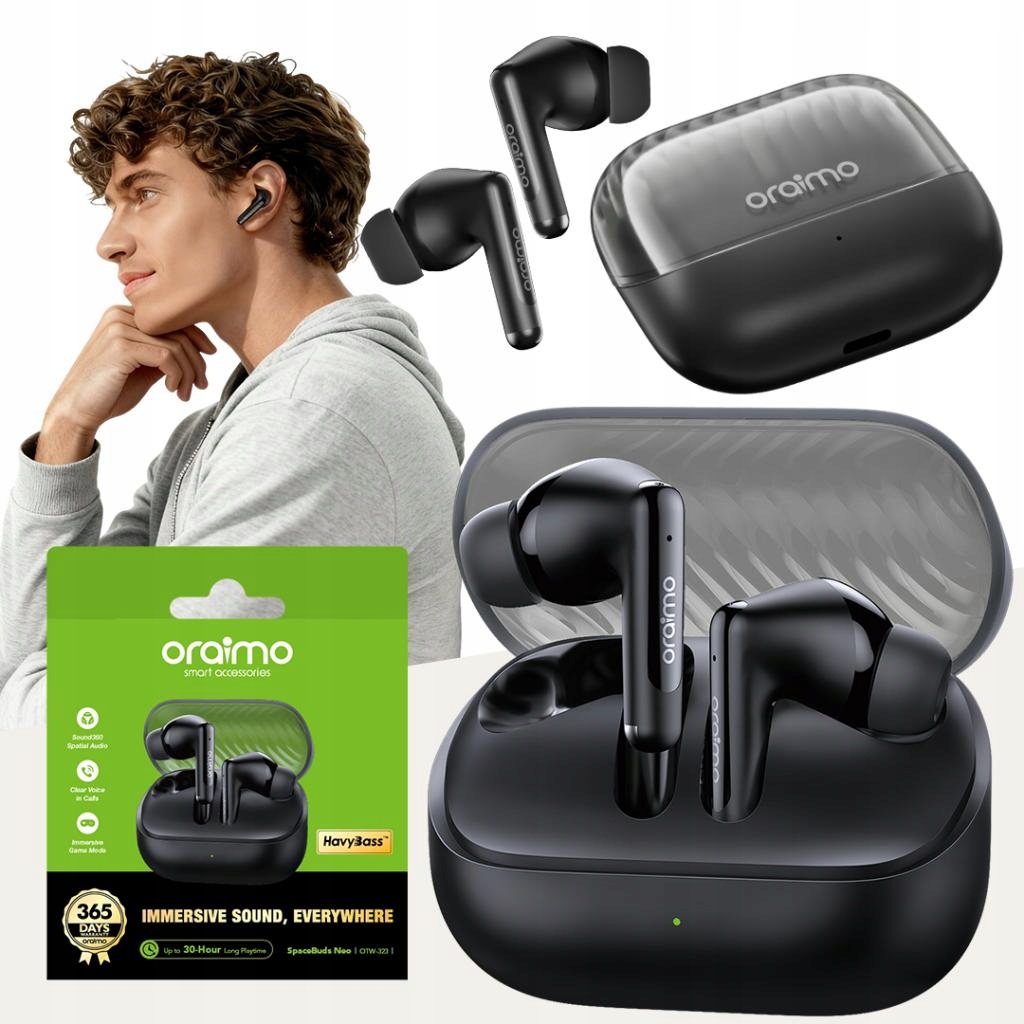 Oraimo słuchawki bezprzewodowe douszne SpaceBuds Neo czarne
