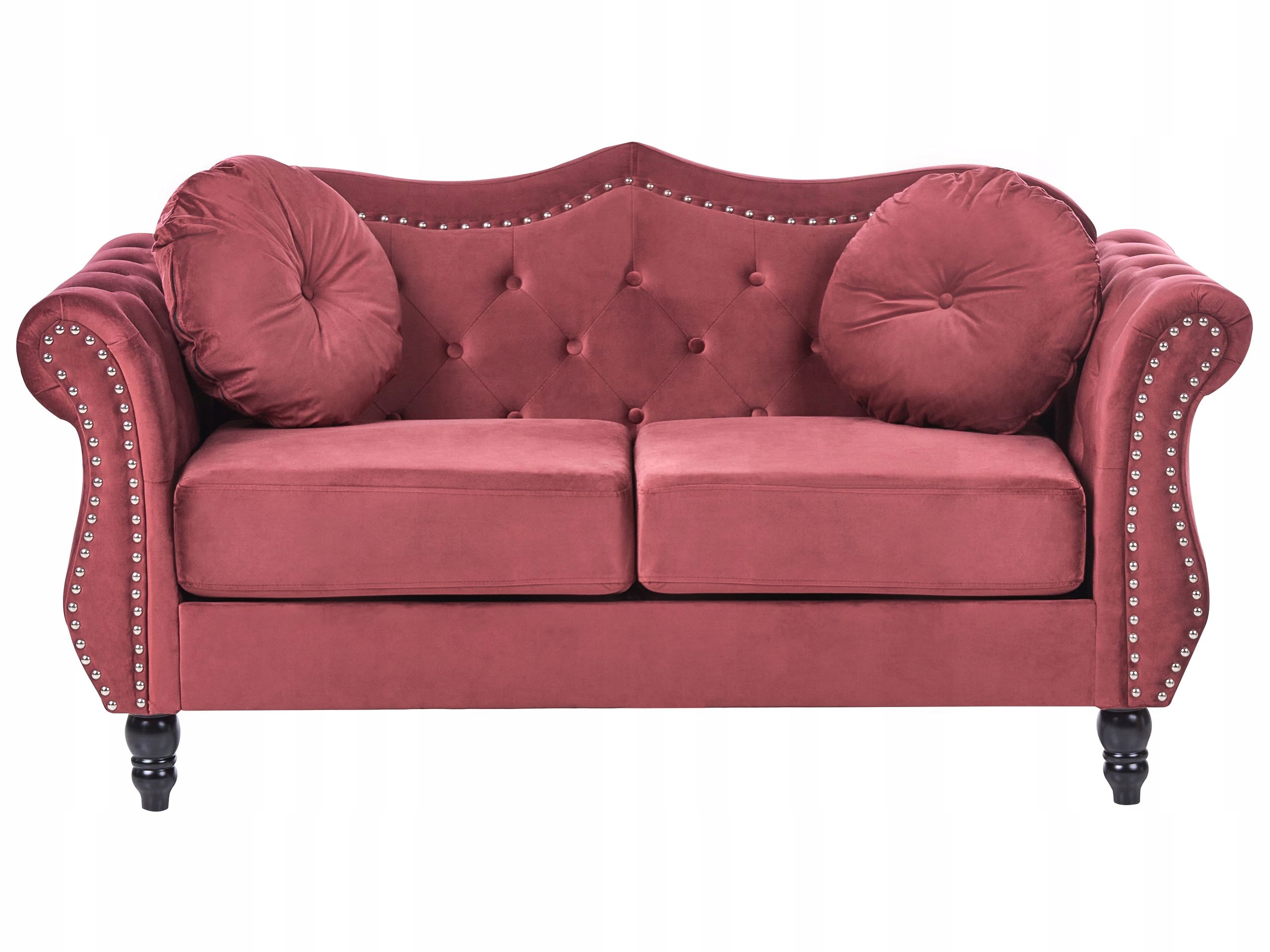 Sofa kanapa welurowa poduszki ciemnoczerwona