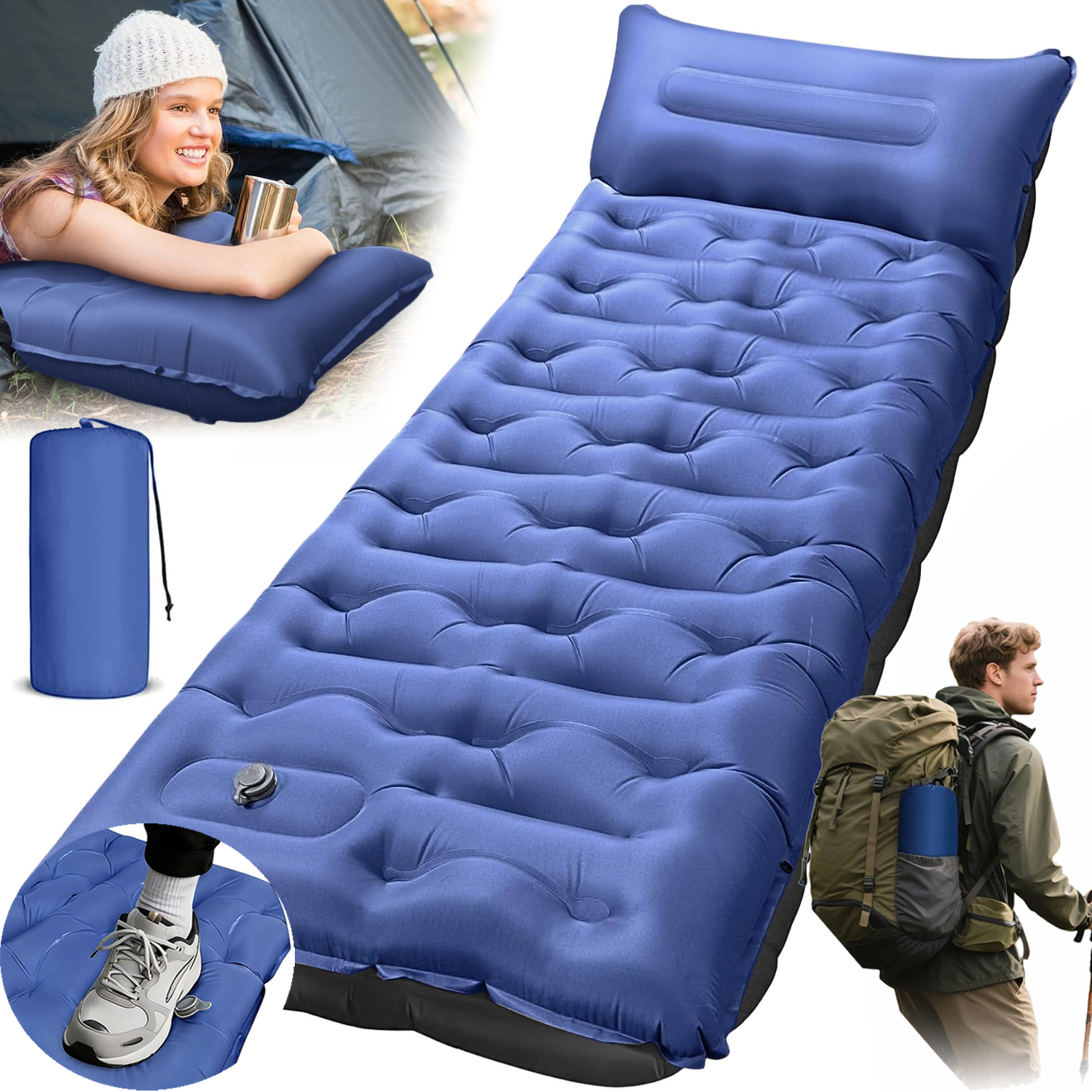 Mata Samopompująca Karimata Kempingowa Z Pompka Nożna Zagęszczona