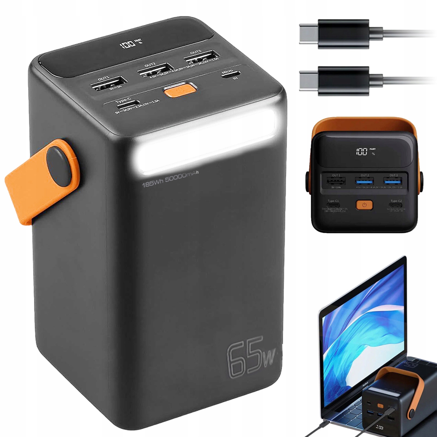 Powerbank Power Bank 50000MAH 3xUSB 2xUSB-C Externí Baterie Lampa