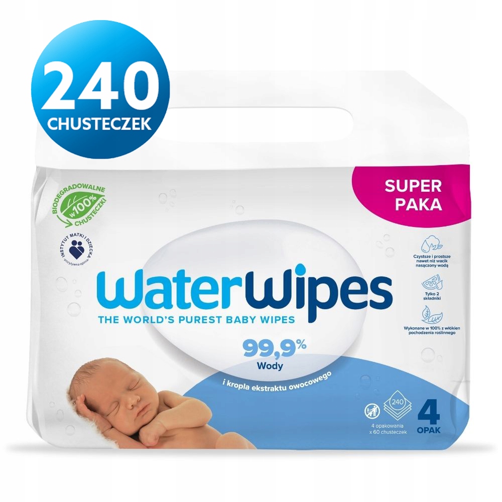 WATER WIPES chusteczki nawilżane 4x60 sztuk Kod producenta 5099514000588