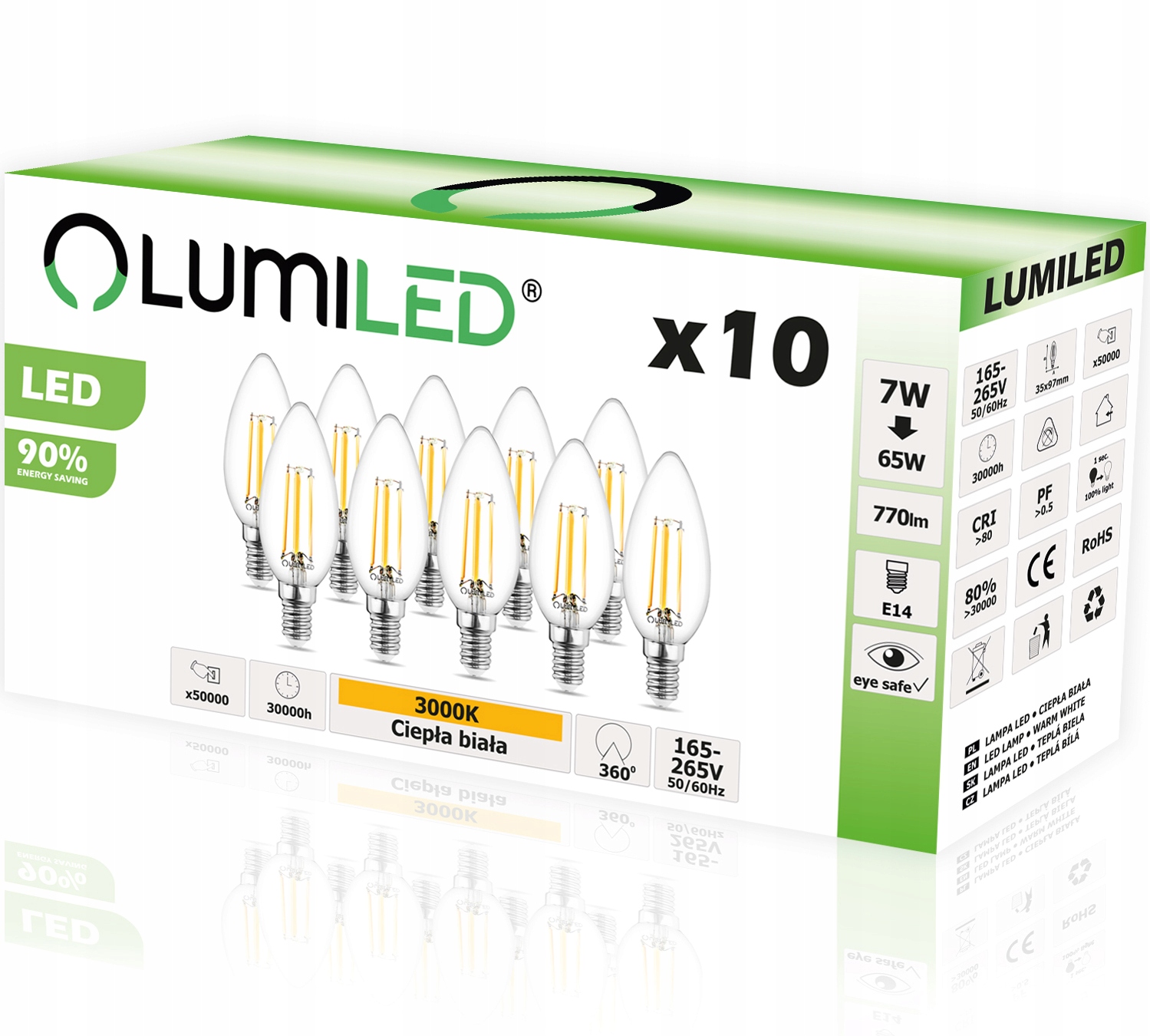

10x Żarówka Led E14 Świeca Filament 7W Lumiled Cb