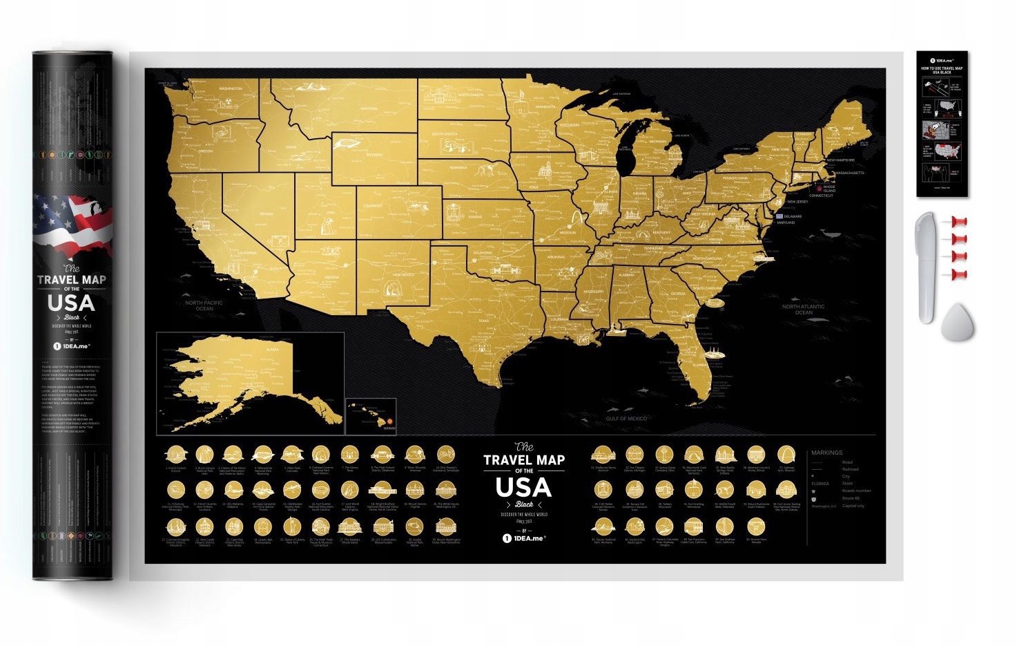 MAPA ZDRAPKA USA TRAVEL MAP BLACK USA