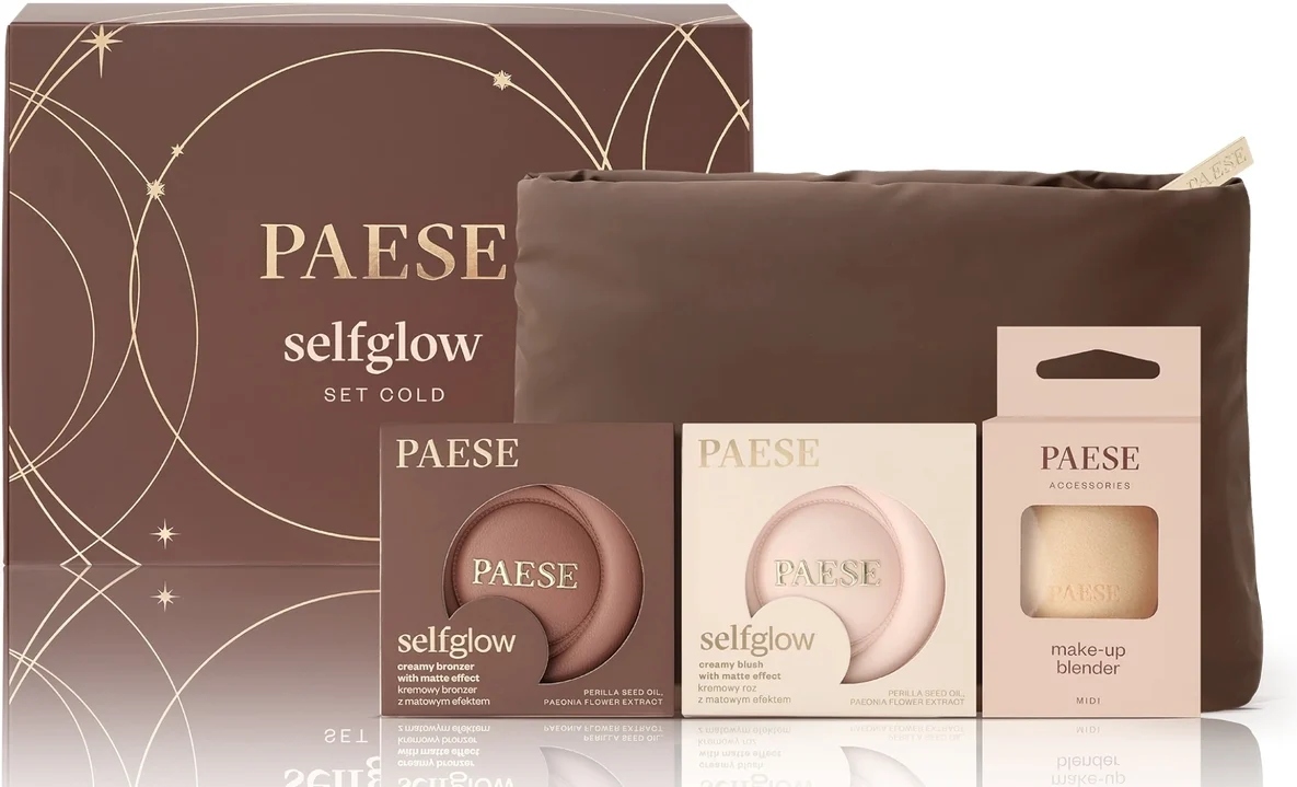 Paese Zestaw Selfglow Cold bronzer 8 g róż 8g kosmetyczka gąbka
