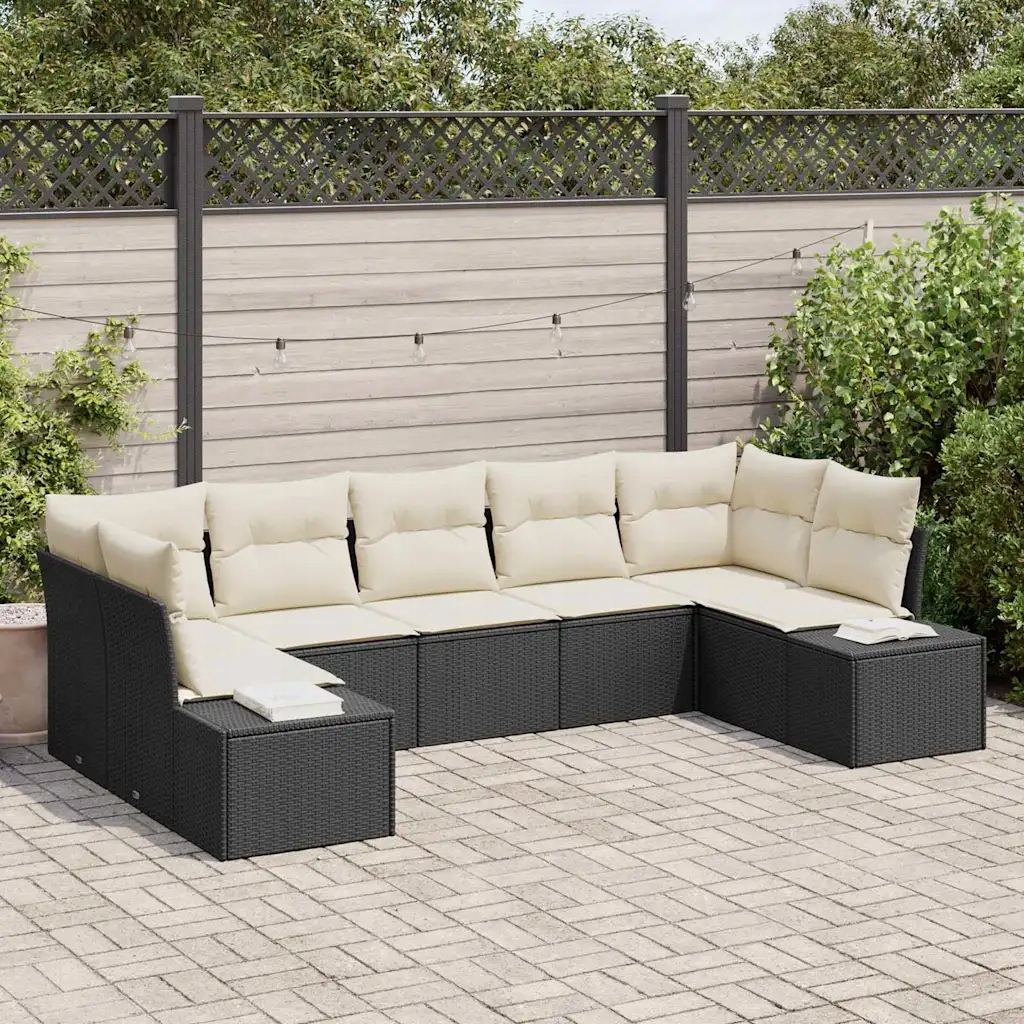 Sada zahradních pohovek 7 pcs Černá a krémová 289 x 154 x 85 cm Černá 33558