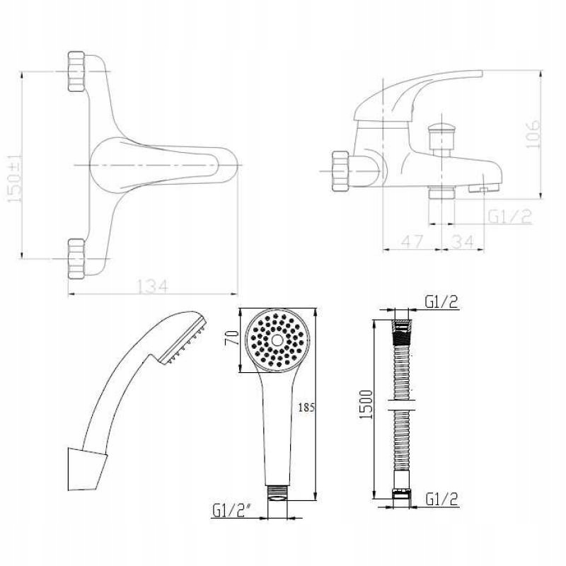 BATERIA WANNOWA Z PRYSZNICEM MITRIS Linia Mitris