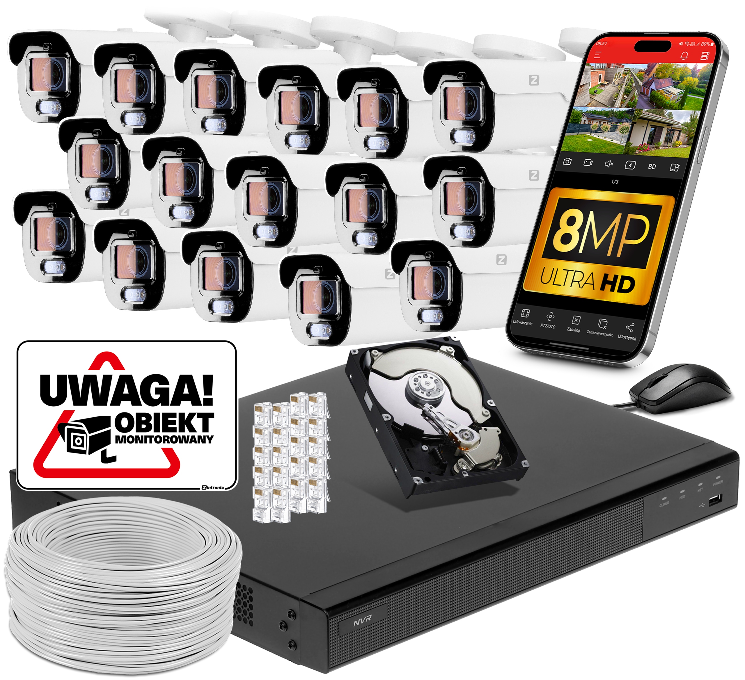 Sada monitorování 16 Ip kamer Poe 8MP 4K B8 Ultimate DLM Audio ZOOMx5