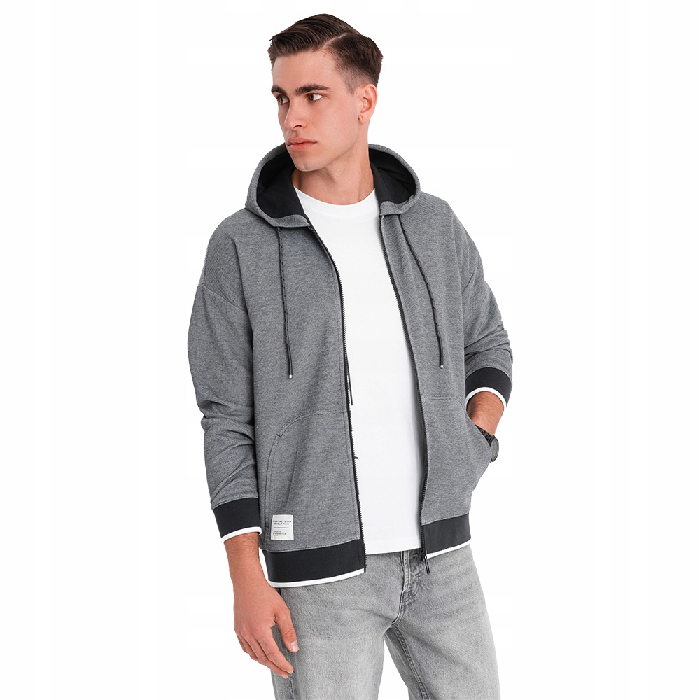 Pánská tepláková mikina s kapucí, rozepínací, pohodlná, černá OM-SSZP-0191 V1 S