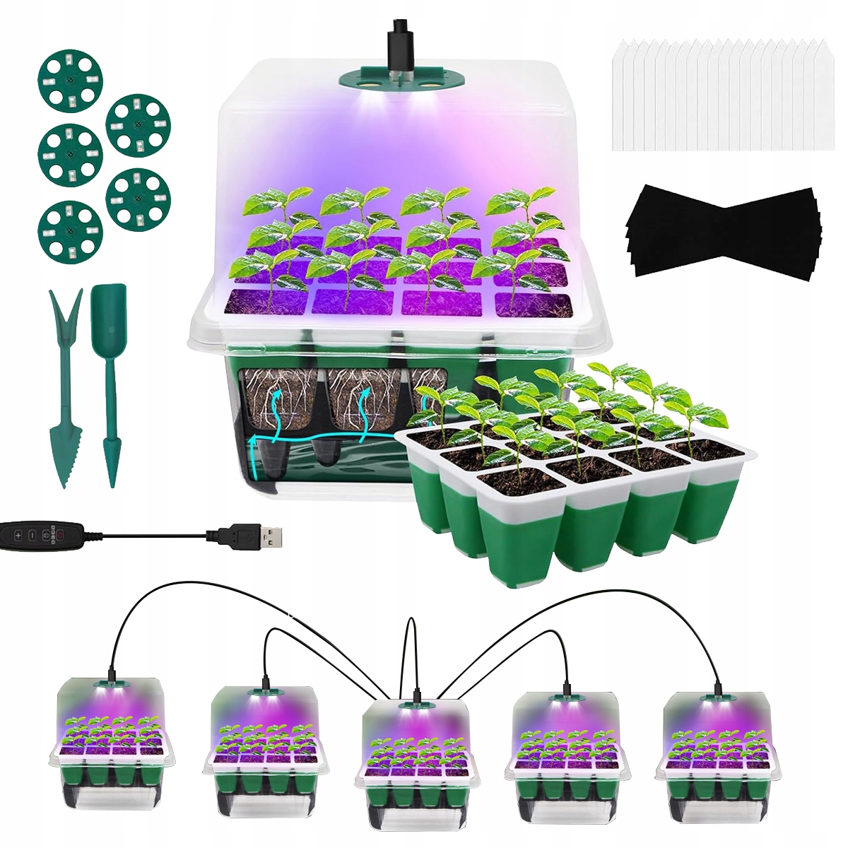 Startovací Podnosy Pro Pěstování Rostlin Semen Květin Mini Skleníky Led Lampy 2KS