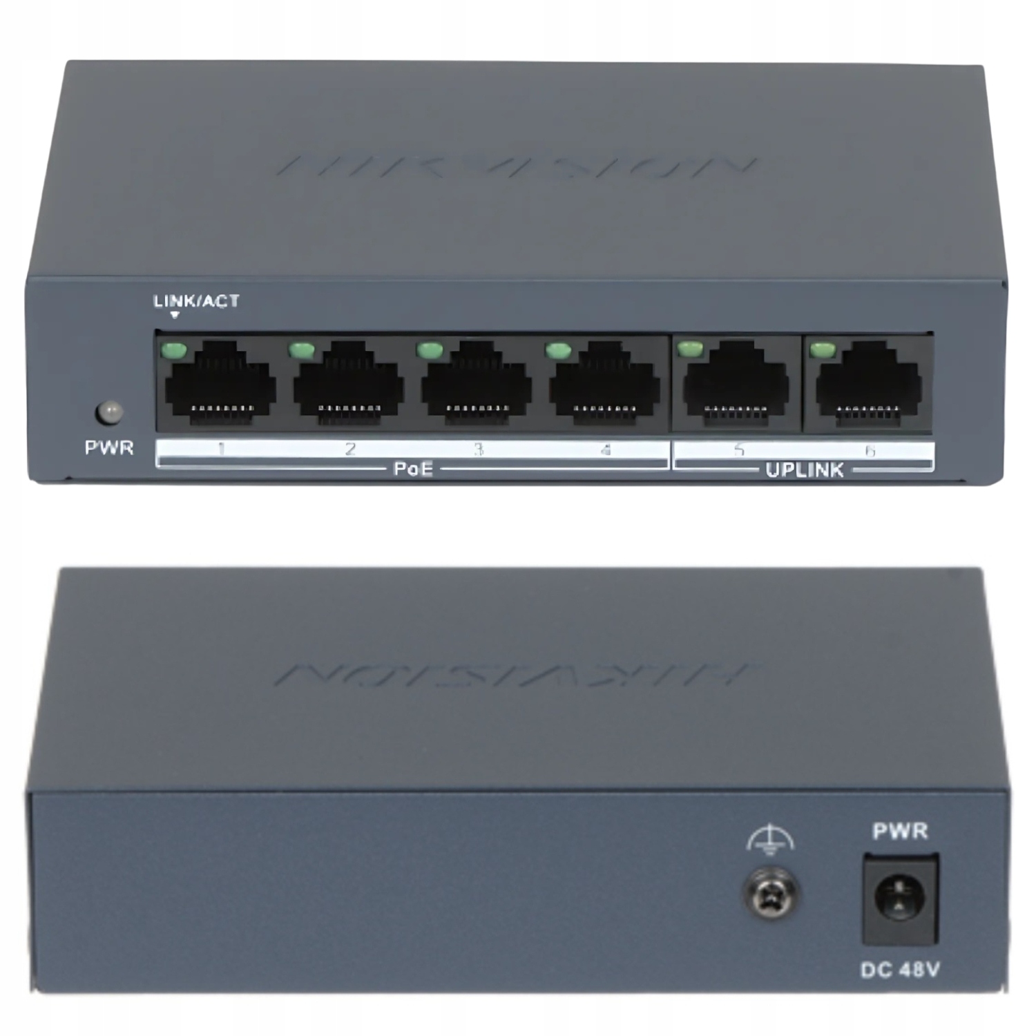 Zasilacz PoE x4 Switch 6 portowy Do 4 Kamer Swich Hikvision DS-XS0106-P