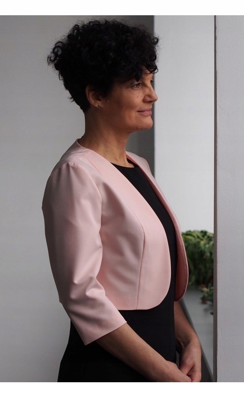 Eleganckie Wdzianko do Sukienki Modny Żakiecik Stylowe Bolerko Różowe 44 Rękaw rękaw 3/4