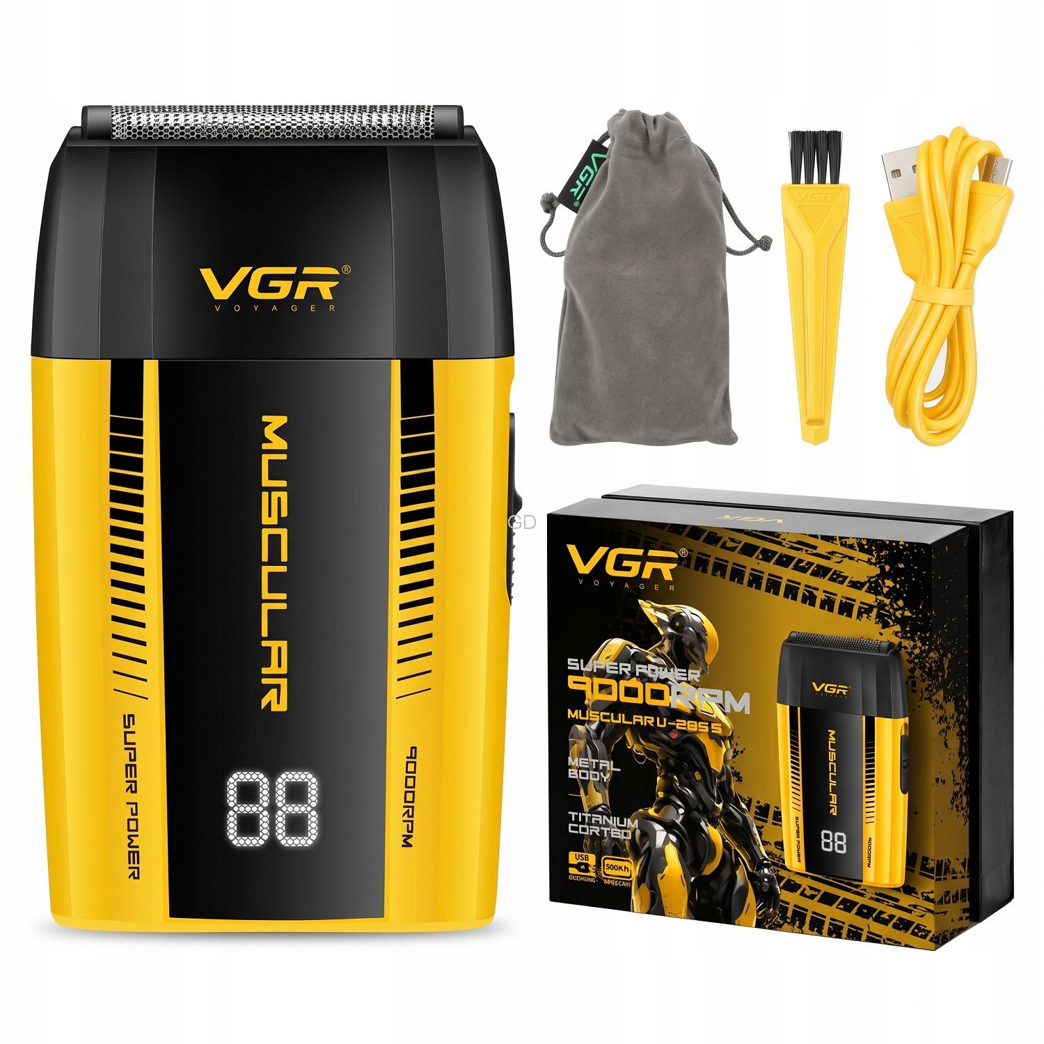 Holicí Strojek na vousy Vgr V-285 S Muscular 9000 Rpm Pánský fóliový Usb Led