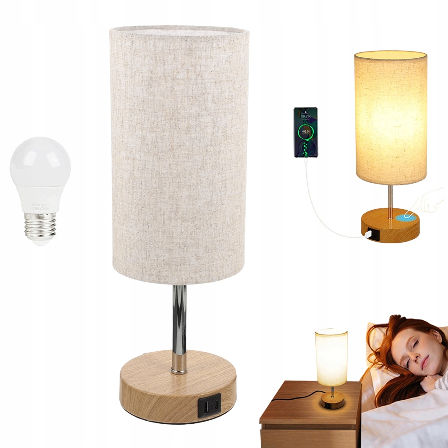 bezdrátová noční lampa s 3 režimy do ložnice, obývacího pokoje