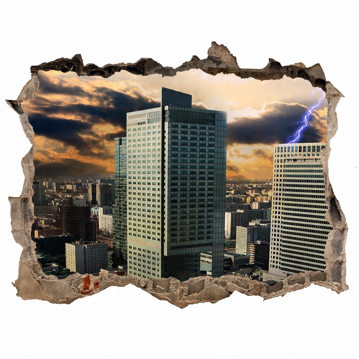 

Fototapeta dziura na ścianę 3d Burza nad Warszawą