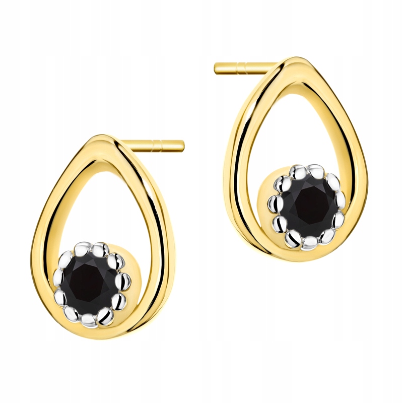 Zlaté Náušnice Dámské Dýka pr. 585 Lžičky Kapky Černé Zirkony 14k