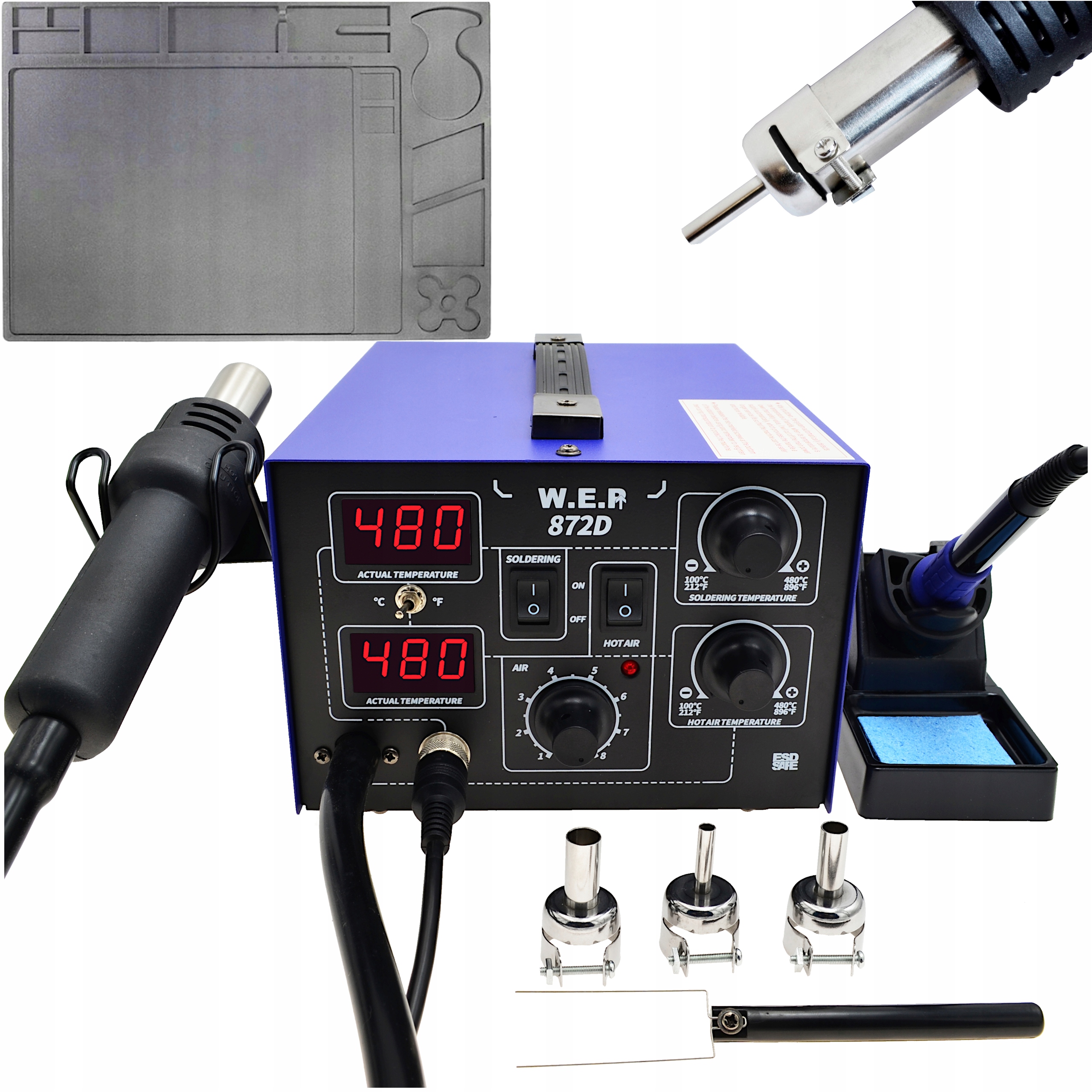 Stacja lutownicza Hotair Wep 872D 2w1 660W Grot 900M Mata Organizer 35x25cm