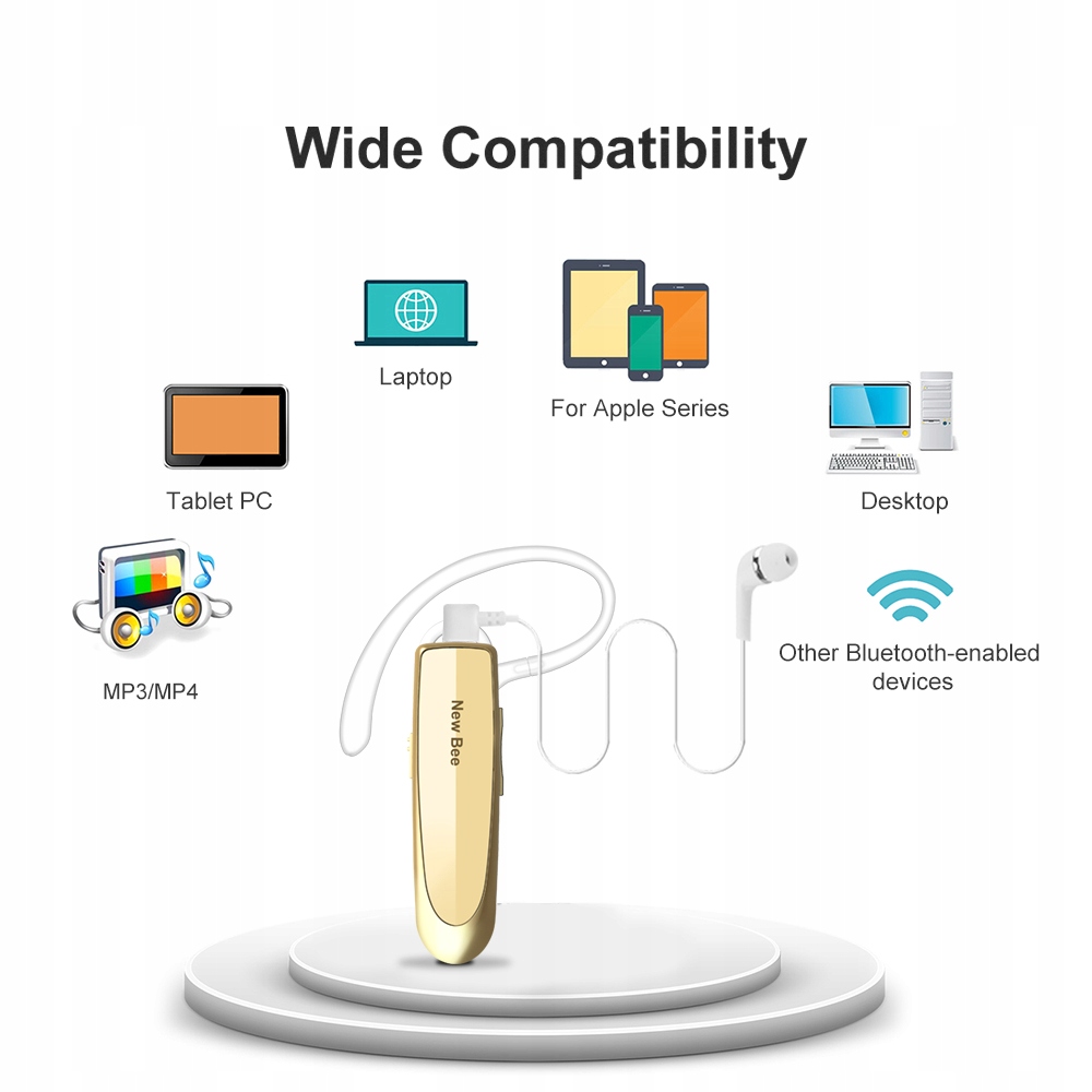 NEW BEE BEZPRZEWODOWA SŁUCHAWKA DO UCHA ROZMÓW BT Model LC-B41 Gold