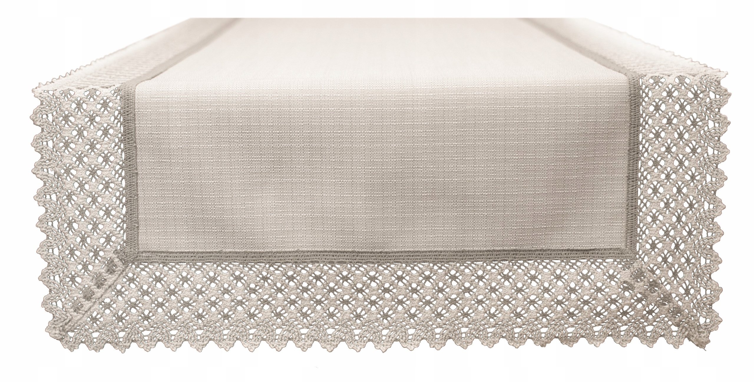Bieżnik z koronką beż beżowy plamoodporny matowy Kolekcja Len 80X140