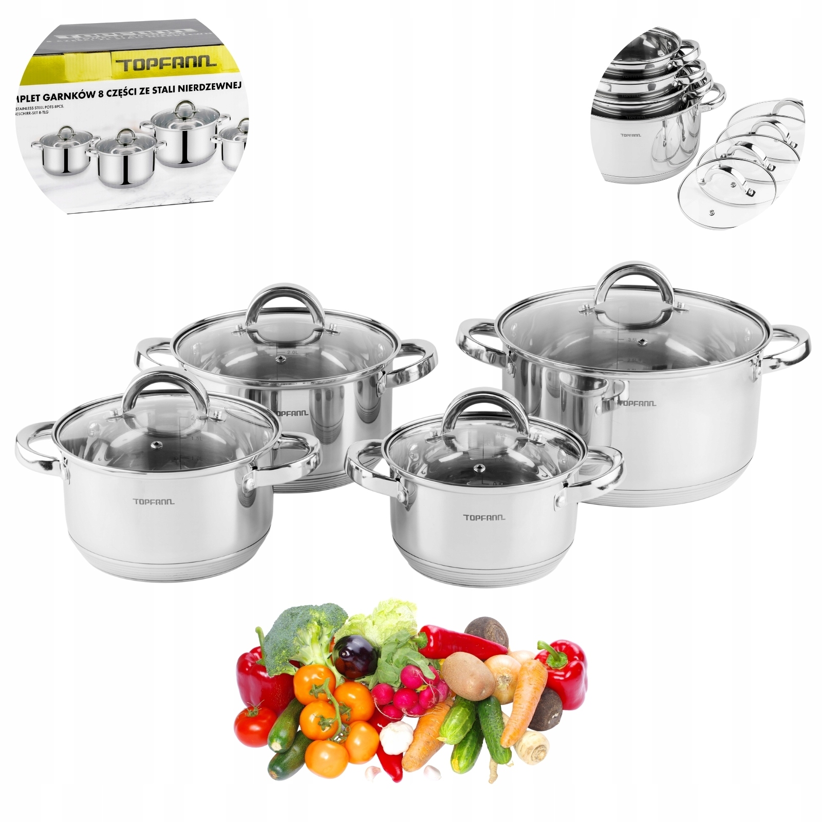 Sada Nádobí Z Nerezové Oceli 8 Dílů Hrnce S Poklicemi Sada