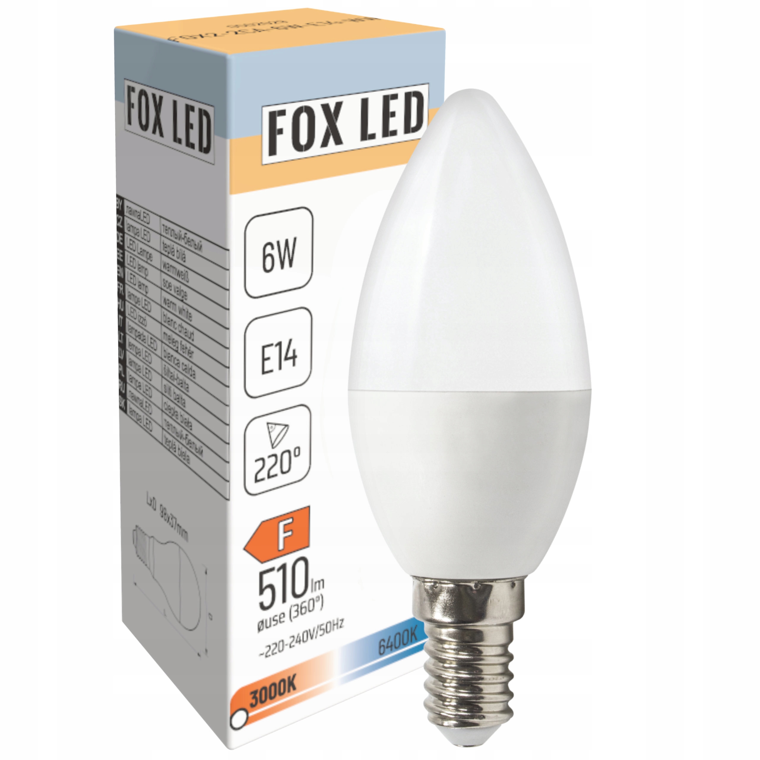 

Żarówka Led E14 C37 Świeczka 6W=43W 510lm Fox Led