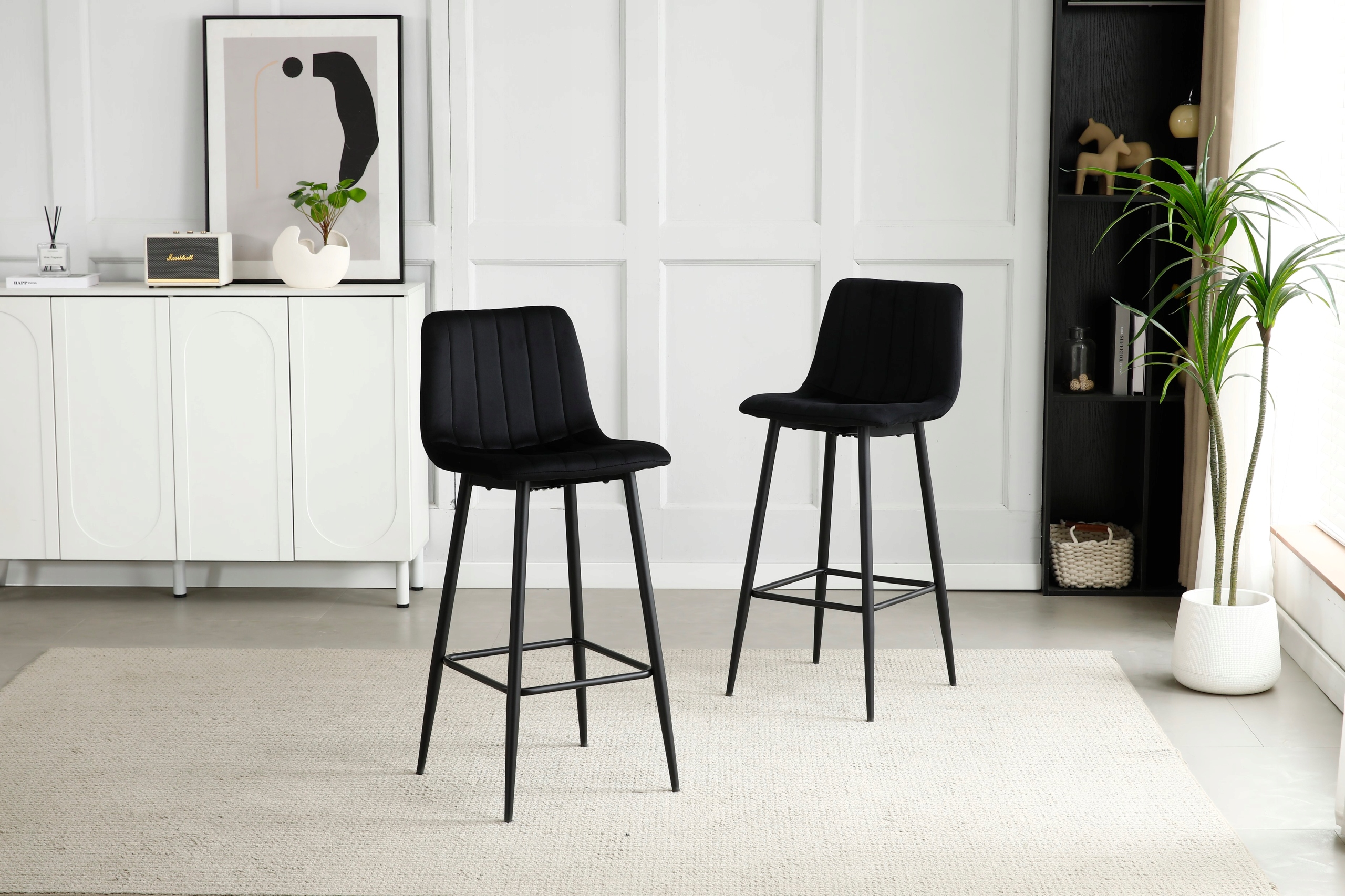 Hoker Krzesło Barowe Wysokie do Wyspy Welurowe Tapicerowane MARANELLO Szerokość siedziska 43 cm