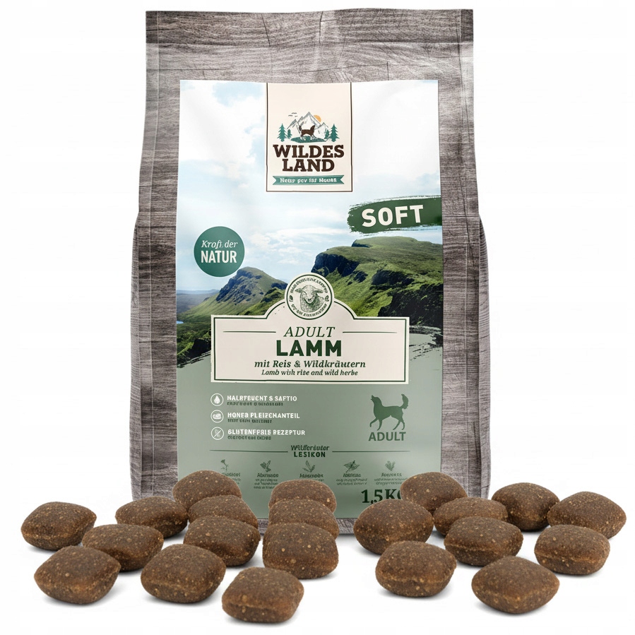 Levně Wildes Land Dog jehněčí rýže polovlhká 1,5 kg krmivo pro psy