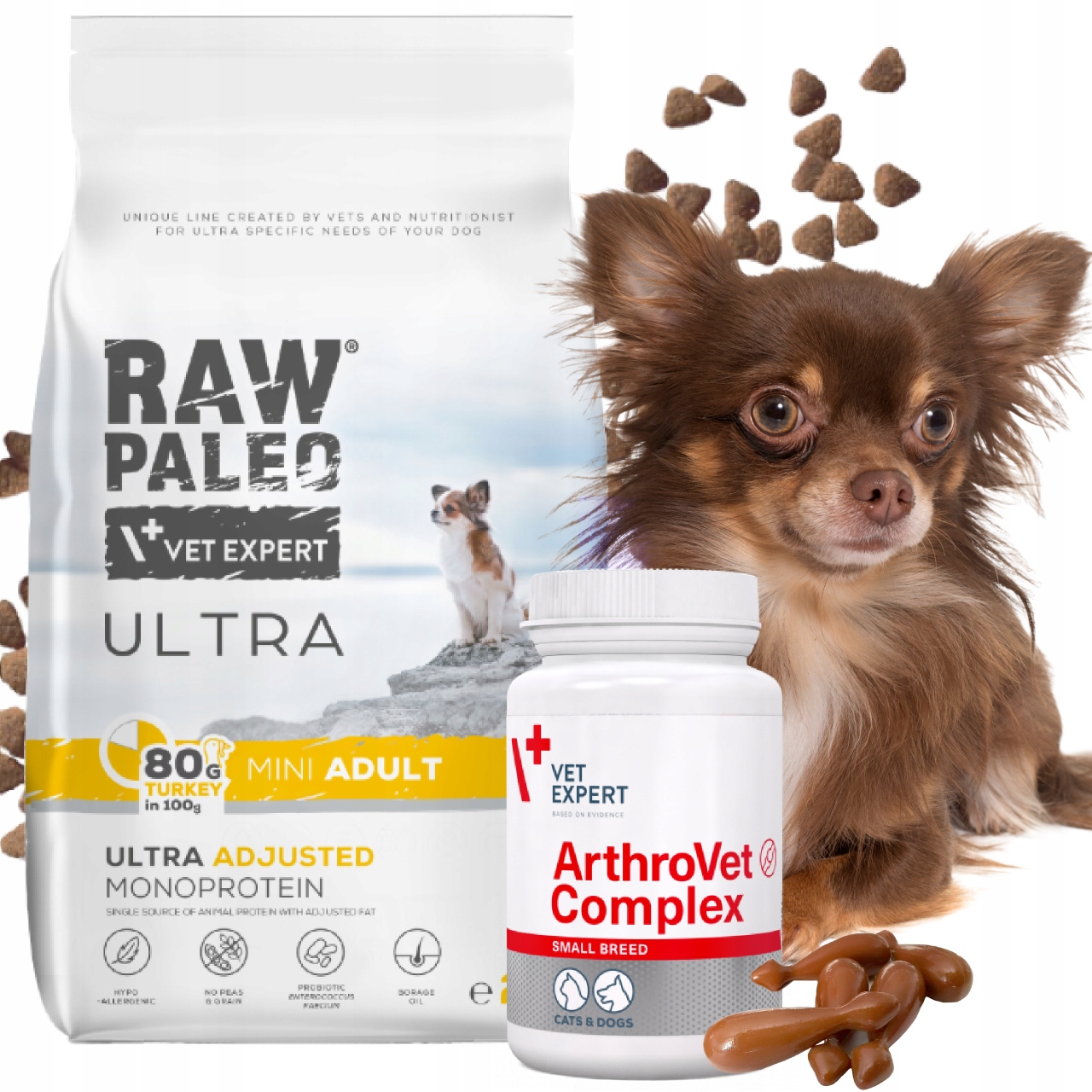 Sucha karma dla psa Raw Paleo Ultra Adult Mini+ ArthroVet Vet Expert Zestaw