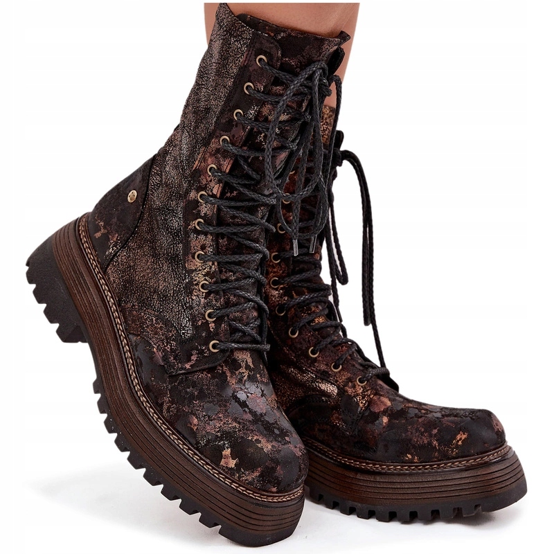 Kotníkové Boty Workery Z Přírodní Kůže Maciejka 06203-32 Hnědo-zlaté 38