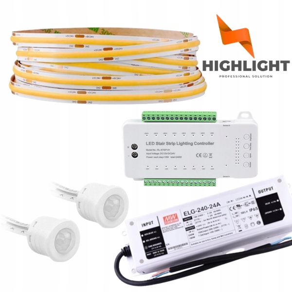 25m Schodiskový set Kaskádový Led pásik MoNo Cob 8W 24V+pohybové senzory 16we