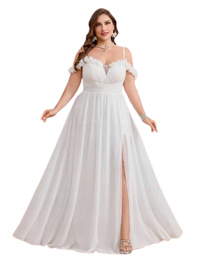 Shein Bílé Svatební Šaty S Odhalenými Rameny A Rozparkem Plus 44 1GJ