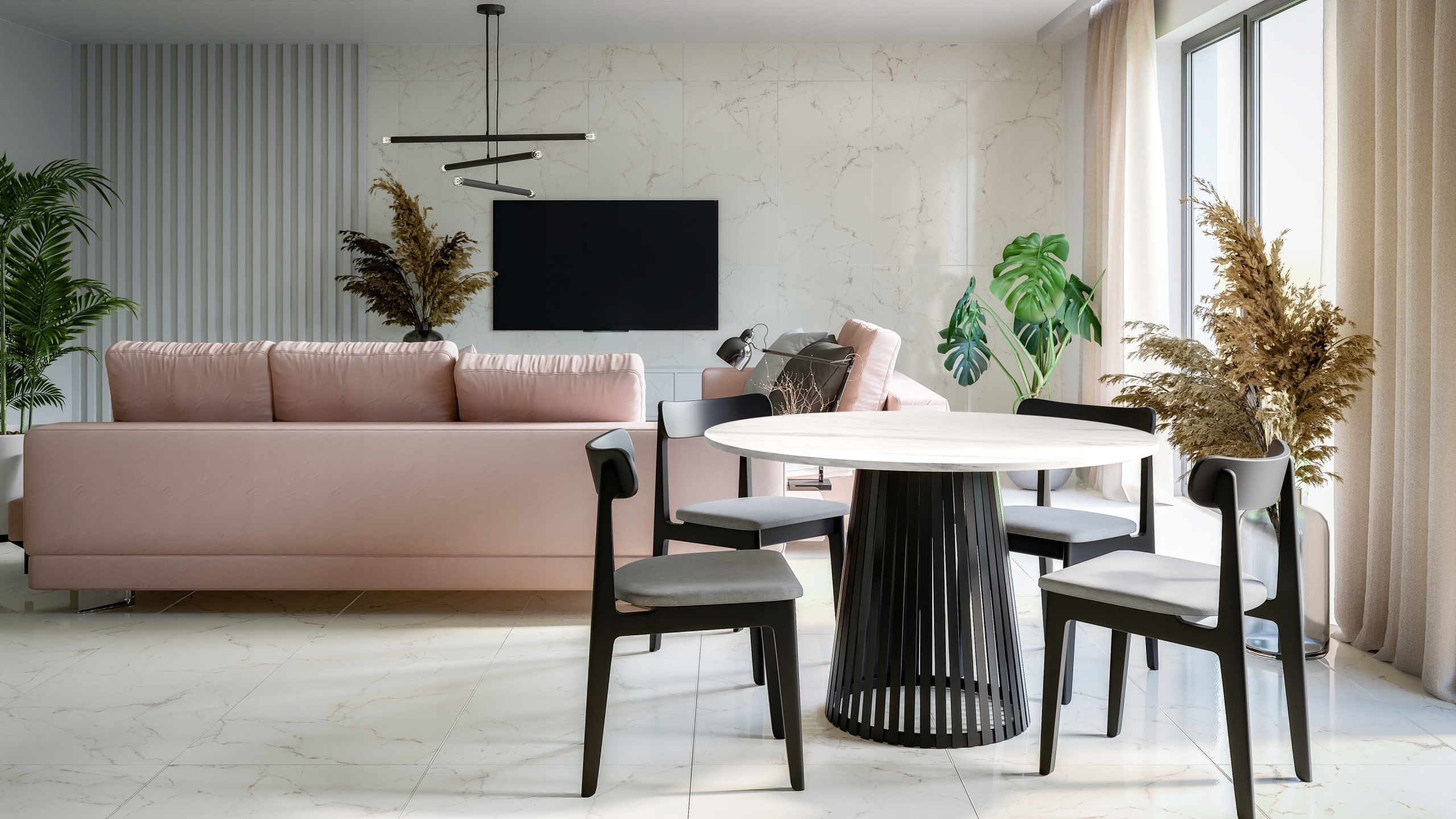 Stůl s kulatou deskou, stůl Mramor Bílý 110 cm, velký stůl do obývacího pokoje