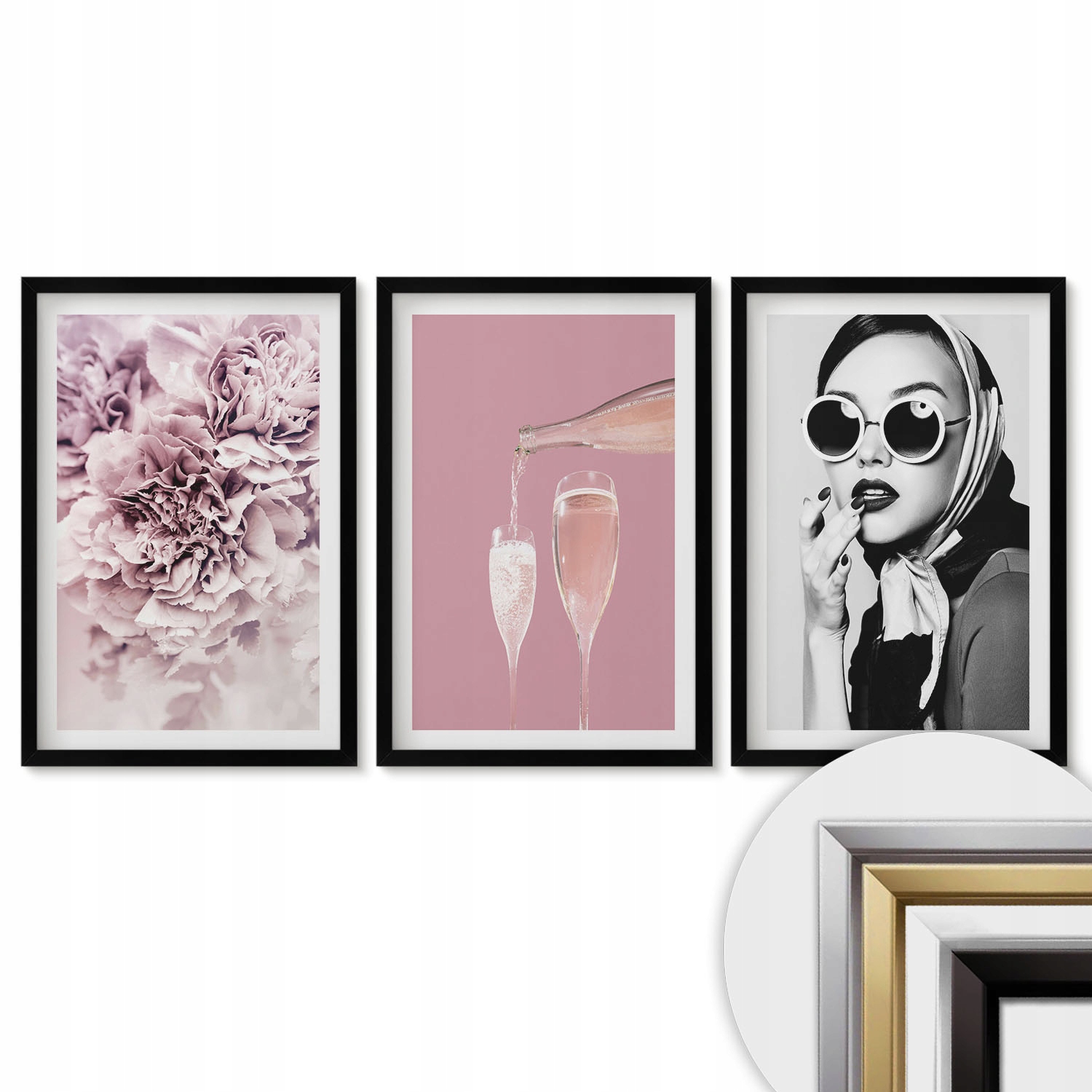 Sada Triptych Set Foto Obrazů Sada 40x60 Květy růží a elegantní dáma