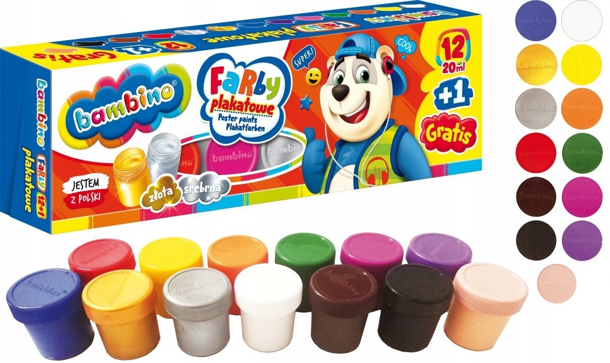 BAMBINO FARBY PLAKATOWE 12 KOL + 1 GRATIS 20 ML