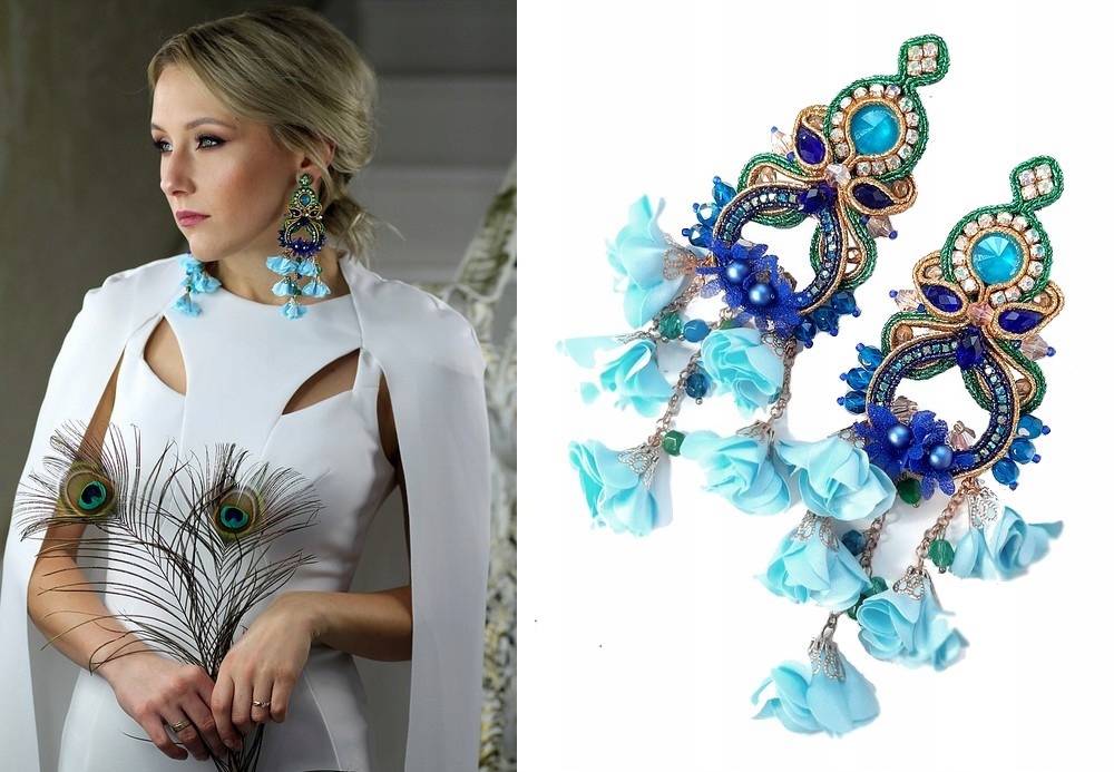 

Kolczyki Sutasz Kwiatowe Długie Ślubne Piękne Koła