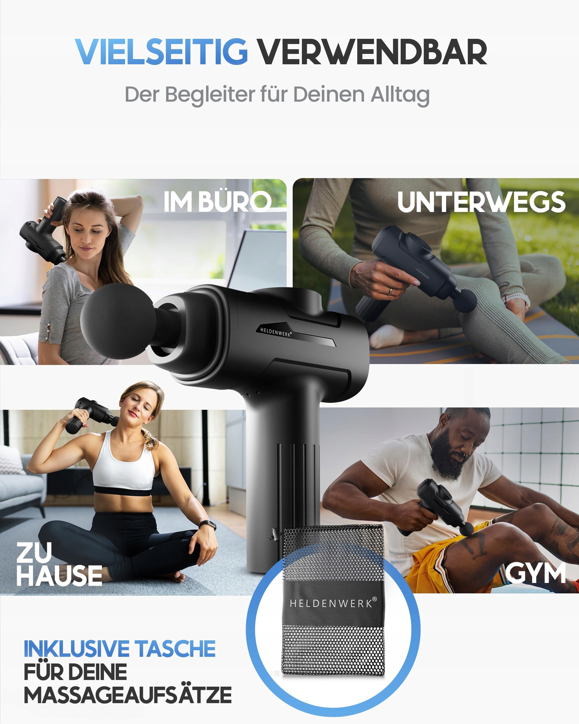 HELDENWERK Pistolet Do Masażu 6 Główki 3200 U/min USB-C Czarny — miniatura 7