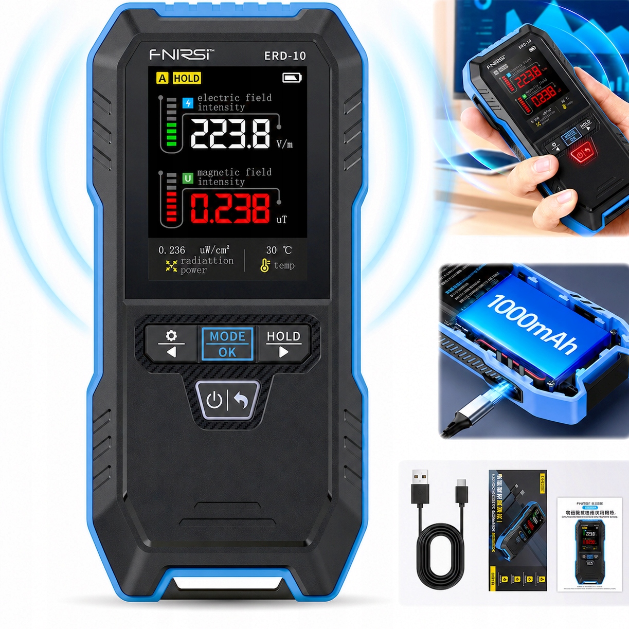 Měřič záření Emf Rf Fnirsi ERD-10 detektor magnetického pole